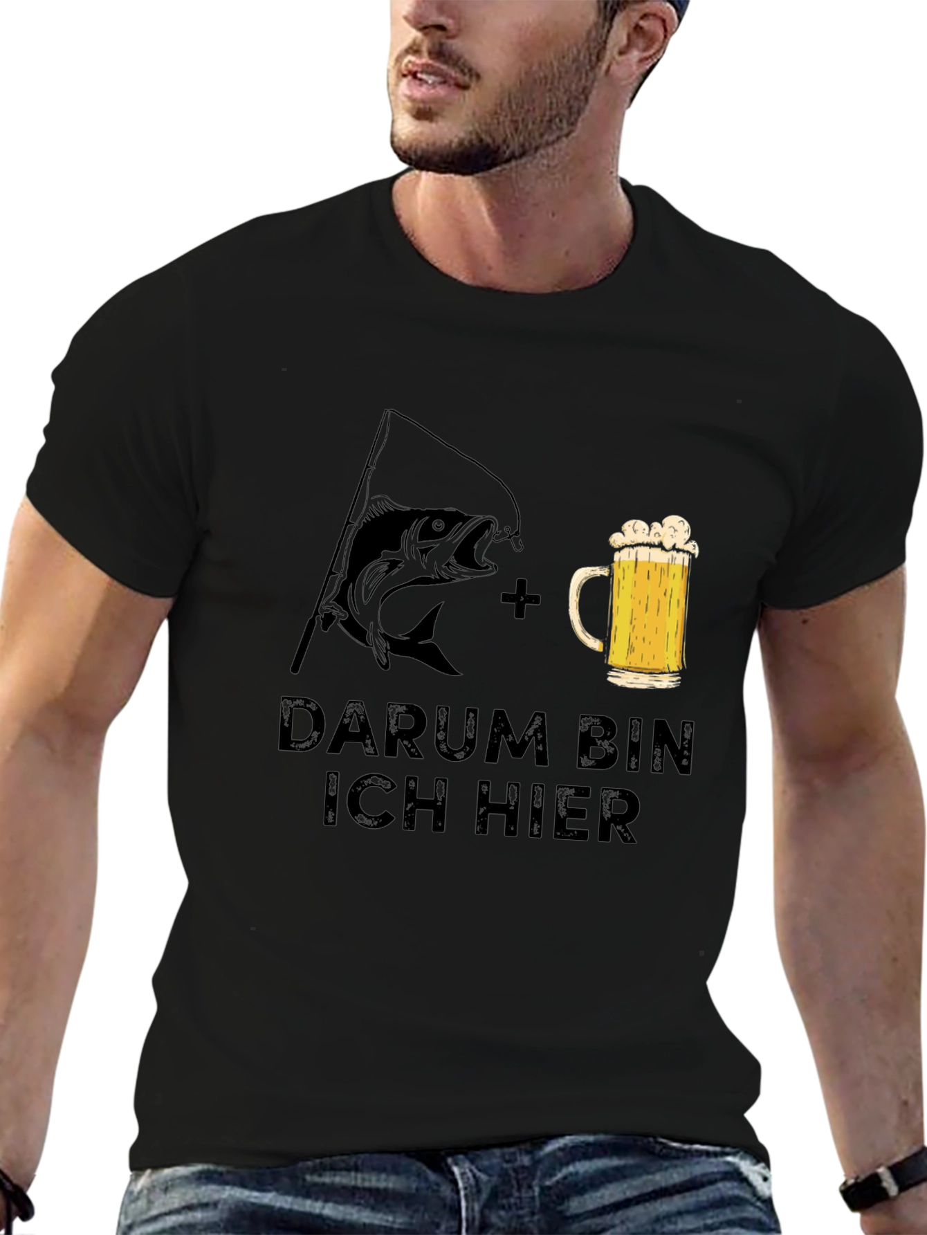 Fishing & Beer T-Shirt - Darum Bin Ich Hier