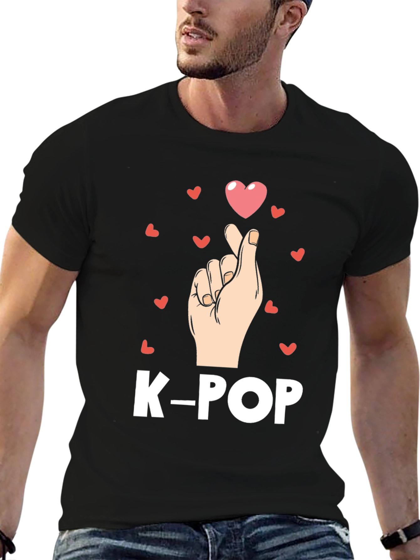 K-Pop Heart Finger Gesture Graphic Tee - Trendy Shirt