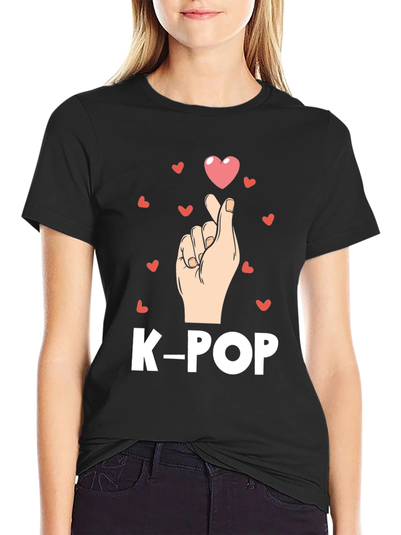 K-Pop Heart Finger Gesture Graphic Tee - Trendy Shirt