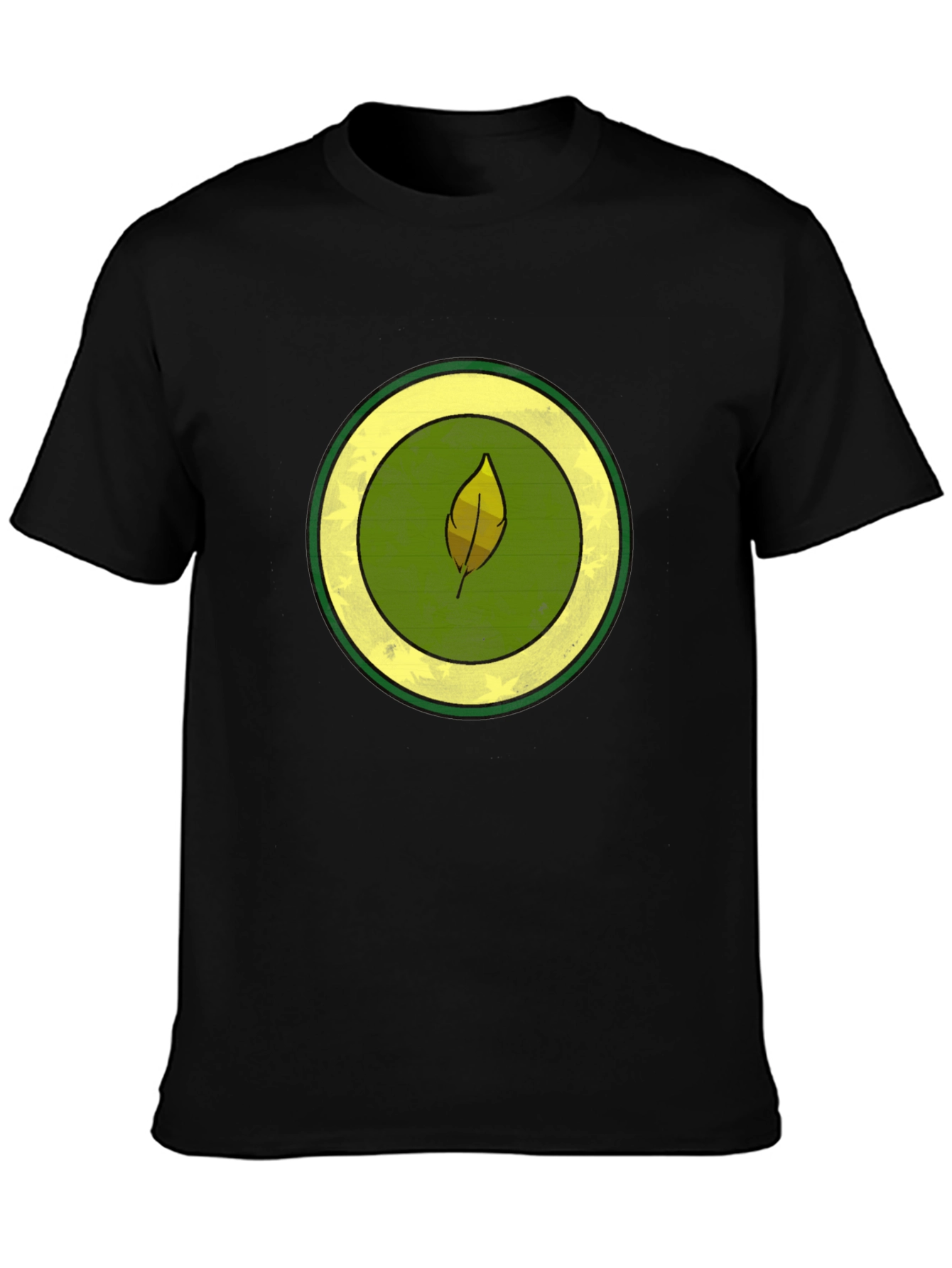 Leaf Circle Graphic Tee - Casual Black T-Shirt