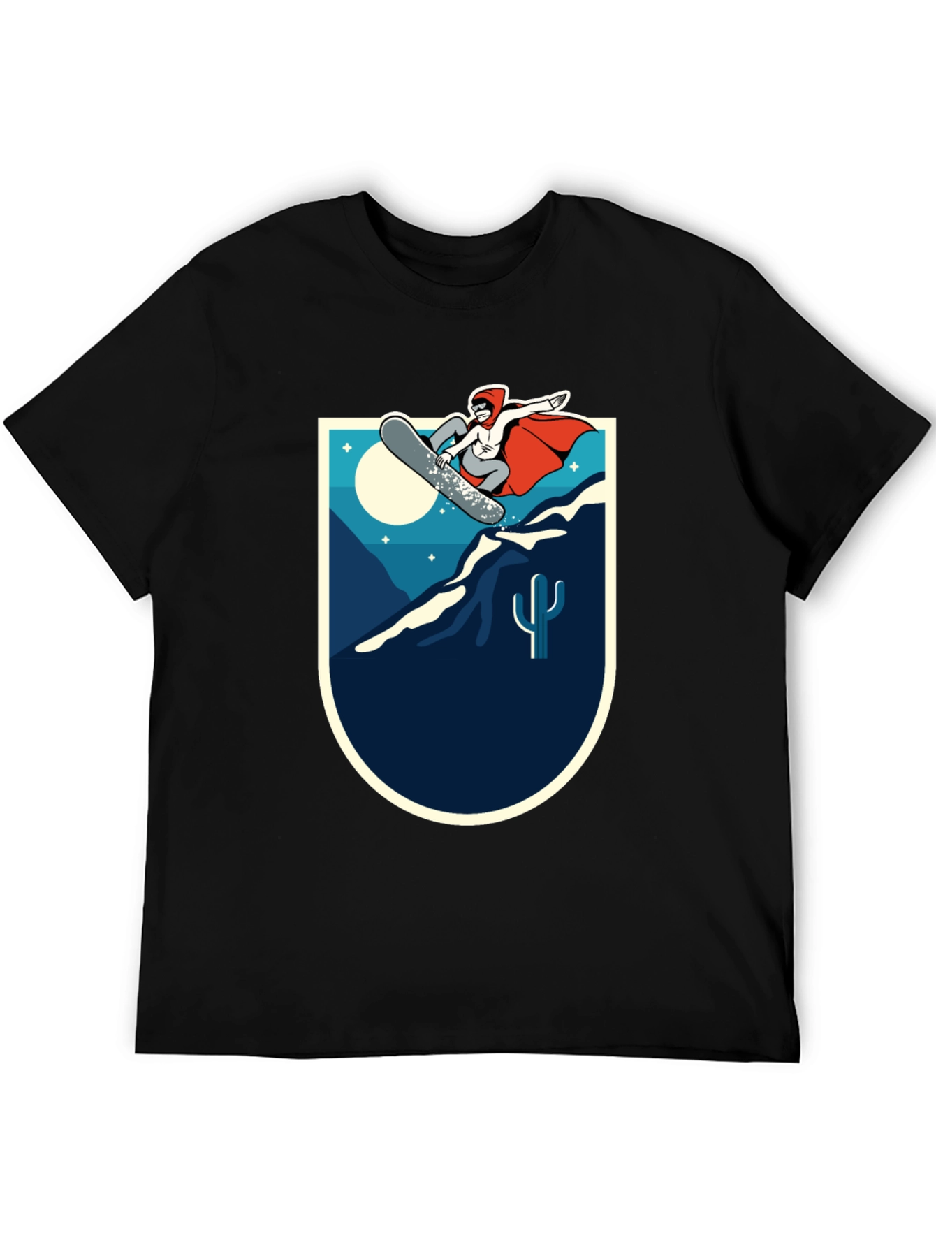 Snowboarder Desert Scene Graphic Tee - Black Cotton Blend