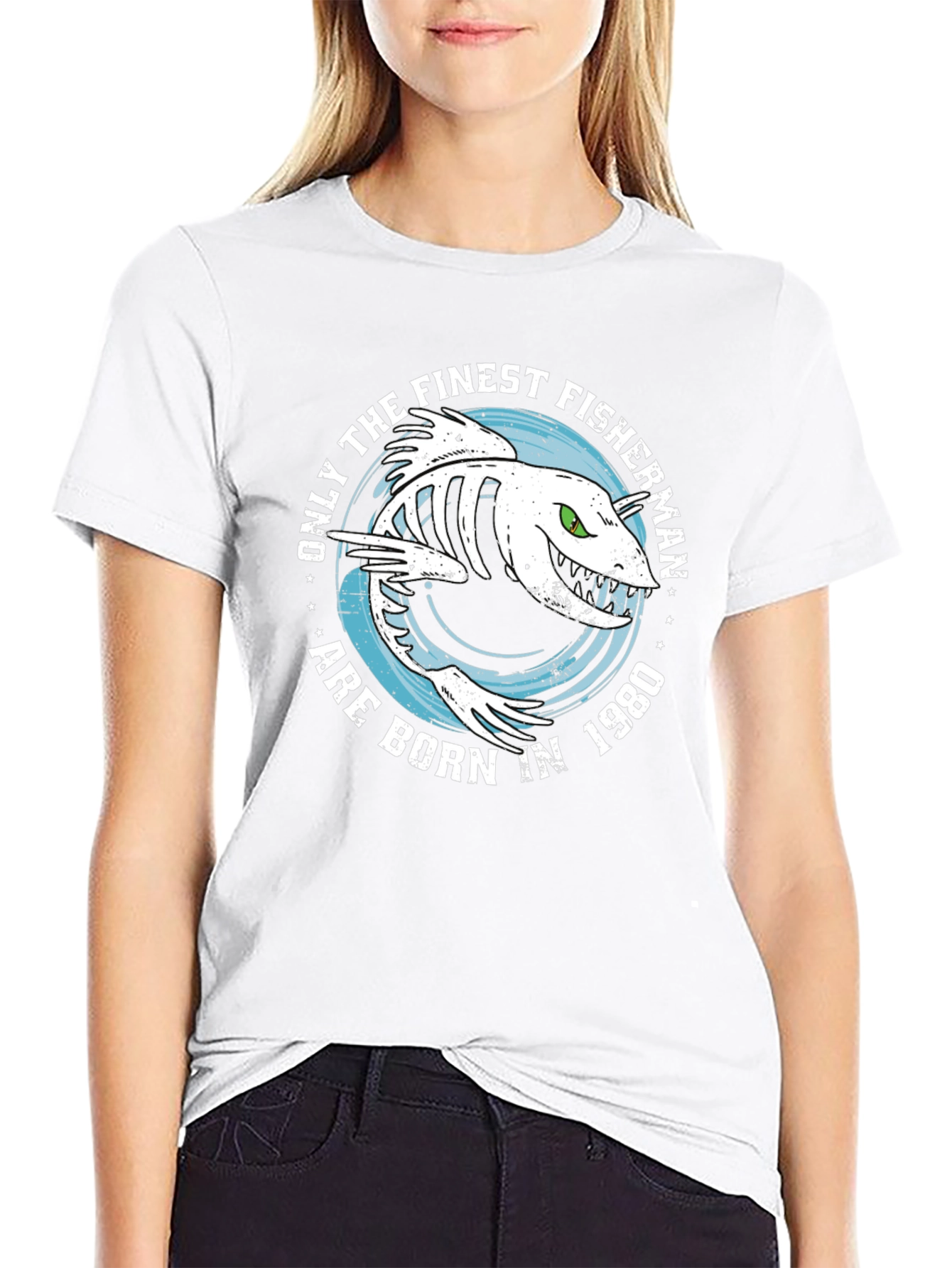 Finest Fisherman Born in 1980 Black T-Shirt