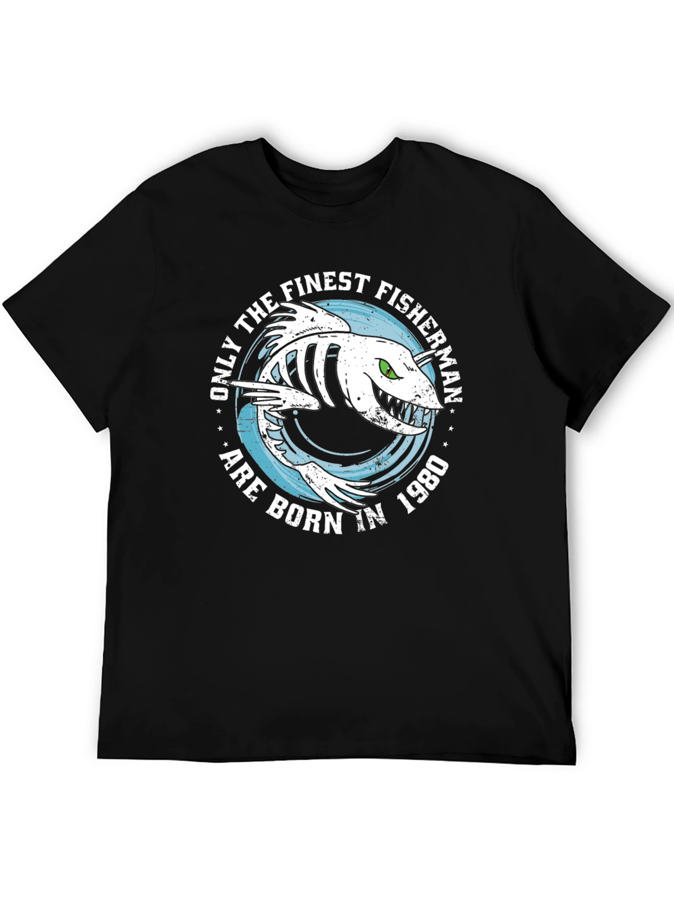 Finest Fisherman Born in 1980 Black T-Shirt