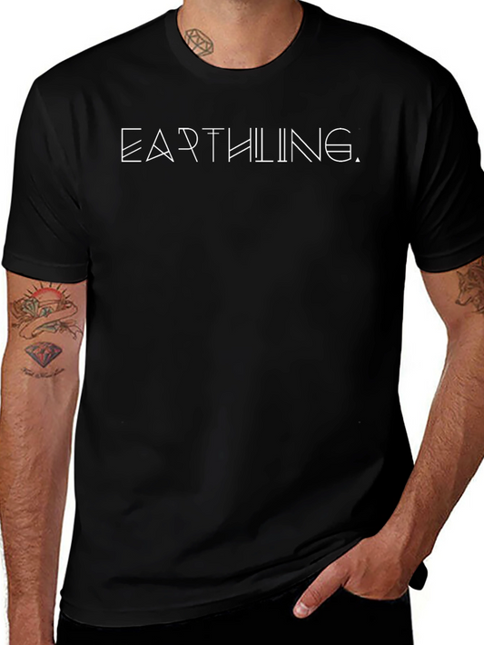 Earthling Graphic Tee - Modern White Print on Black