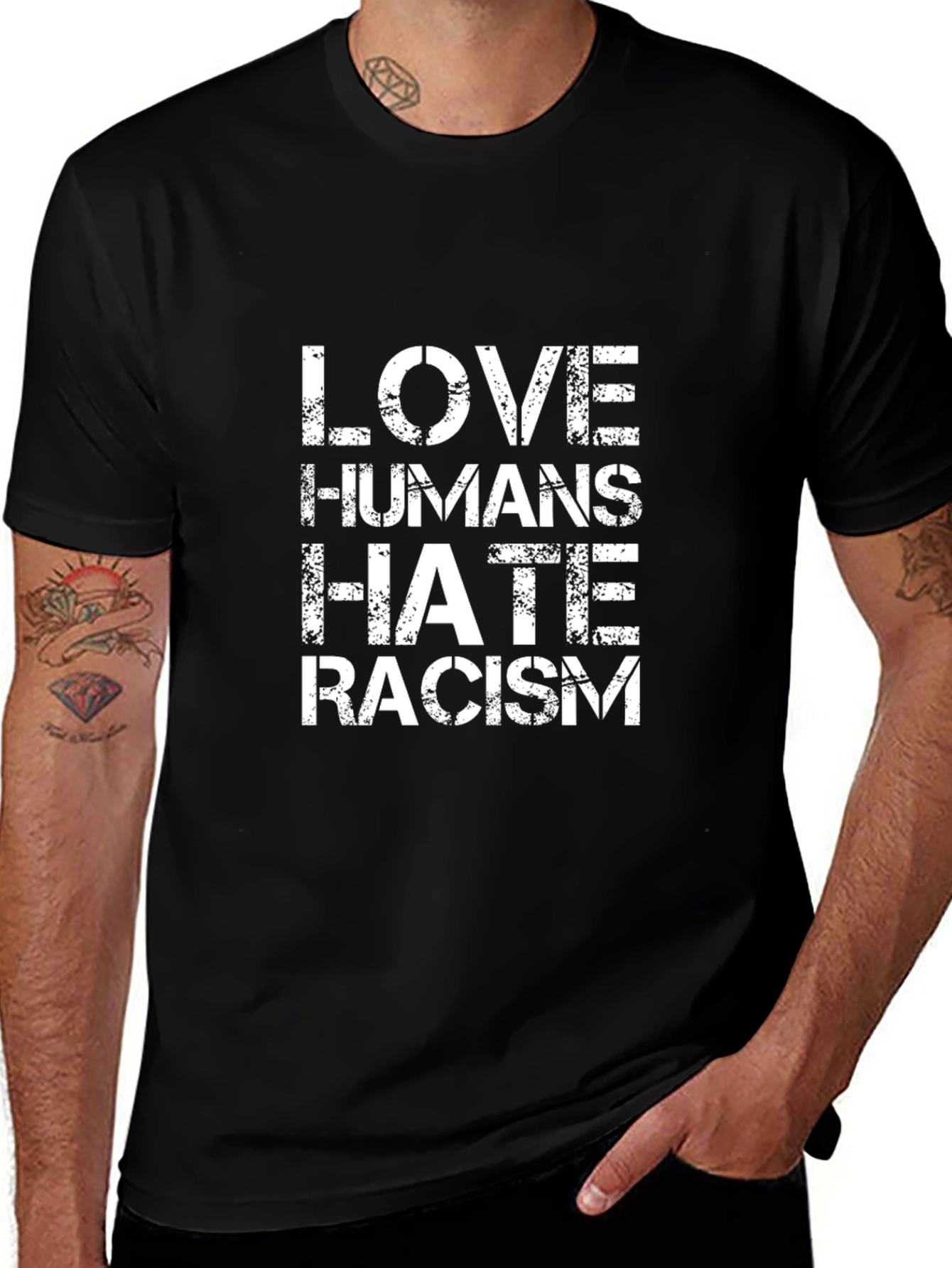 Love Humans Hate Racism T-Shirt - Black
