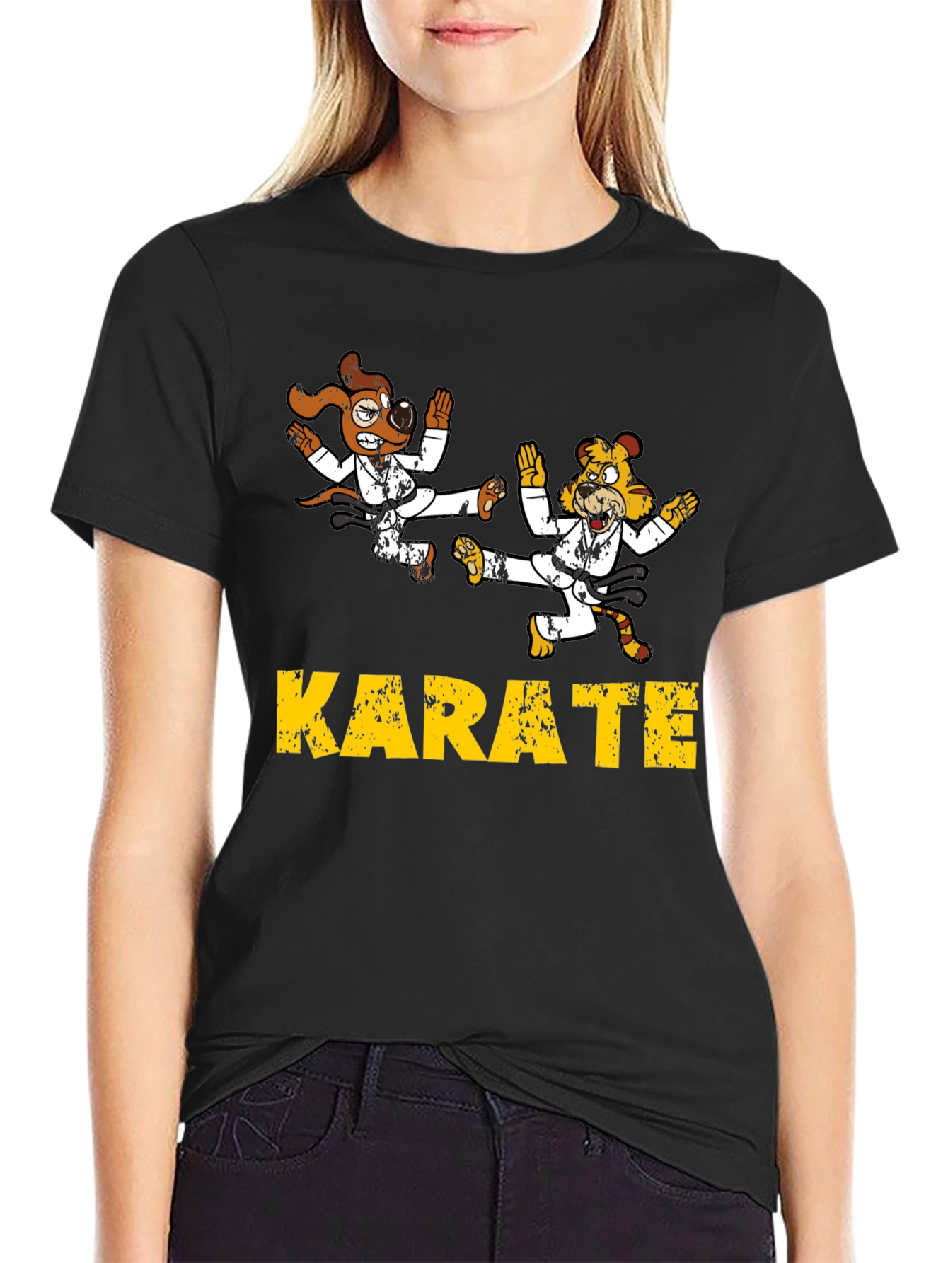 Karate Animal Cartoon T-Shirt Black