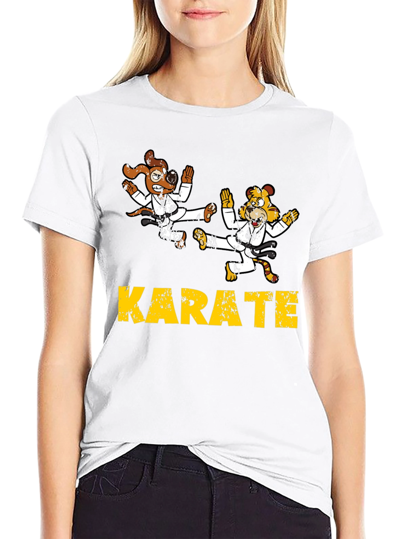 Karate Animal Cartoon T-Shirt Black
