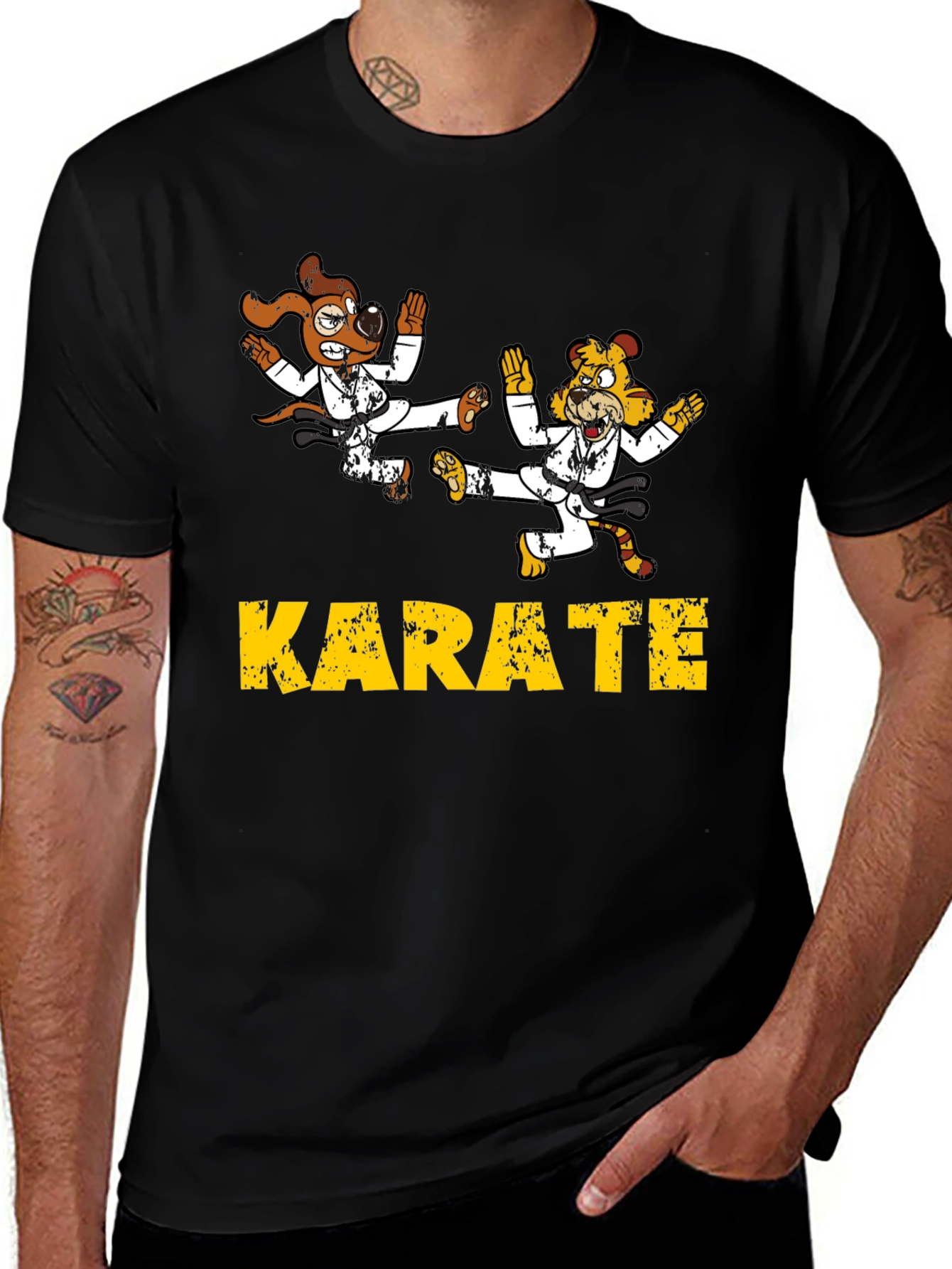 Karate Animal Cartoon T-Shirt Black