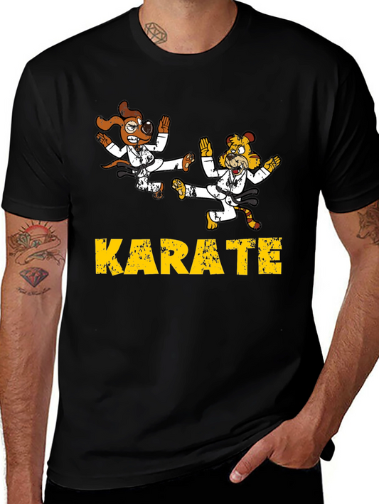 Karate Animal Cartoon T-Shirt Black