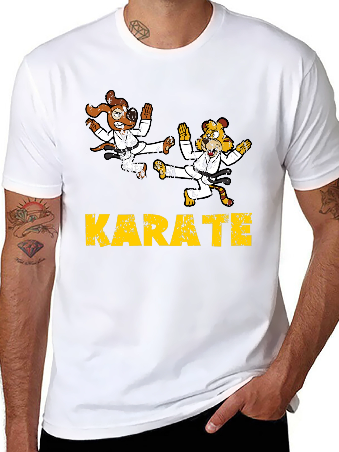 Karate Animal Cartoon T-Shirt Black
