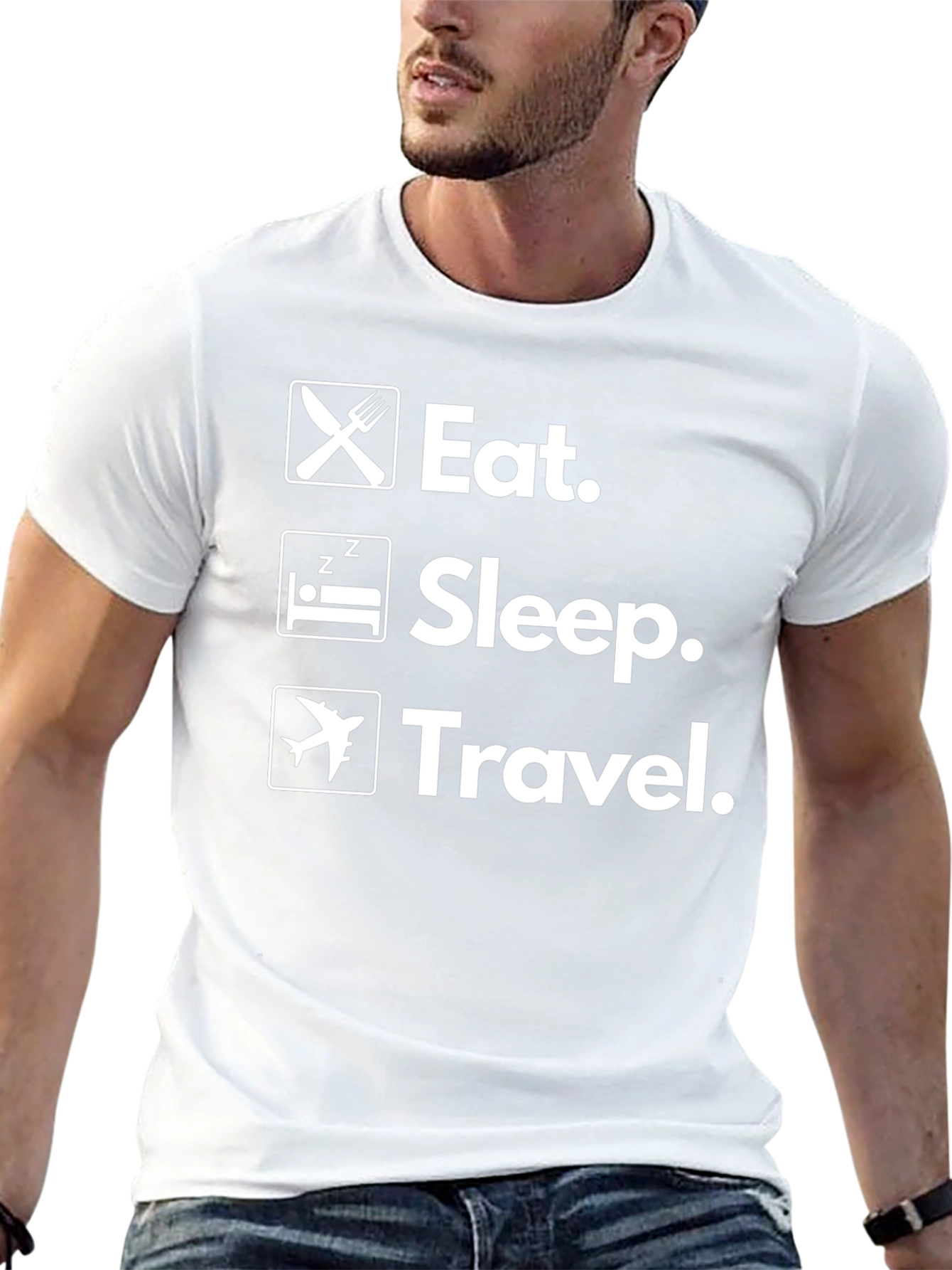 Eat Sleep Travel T-Shirt - Black Cotton
