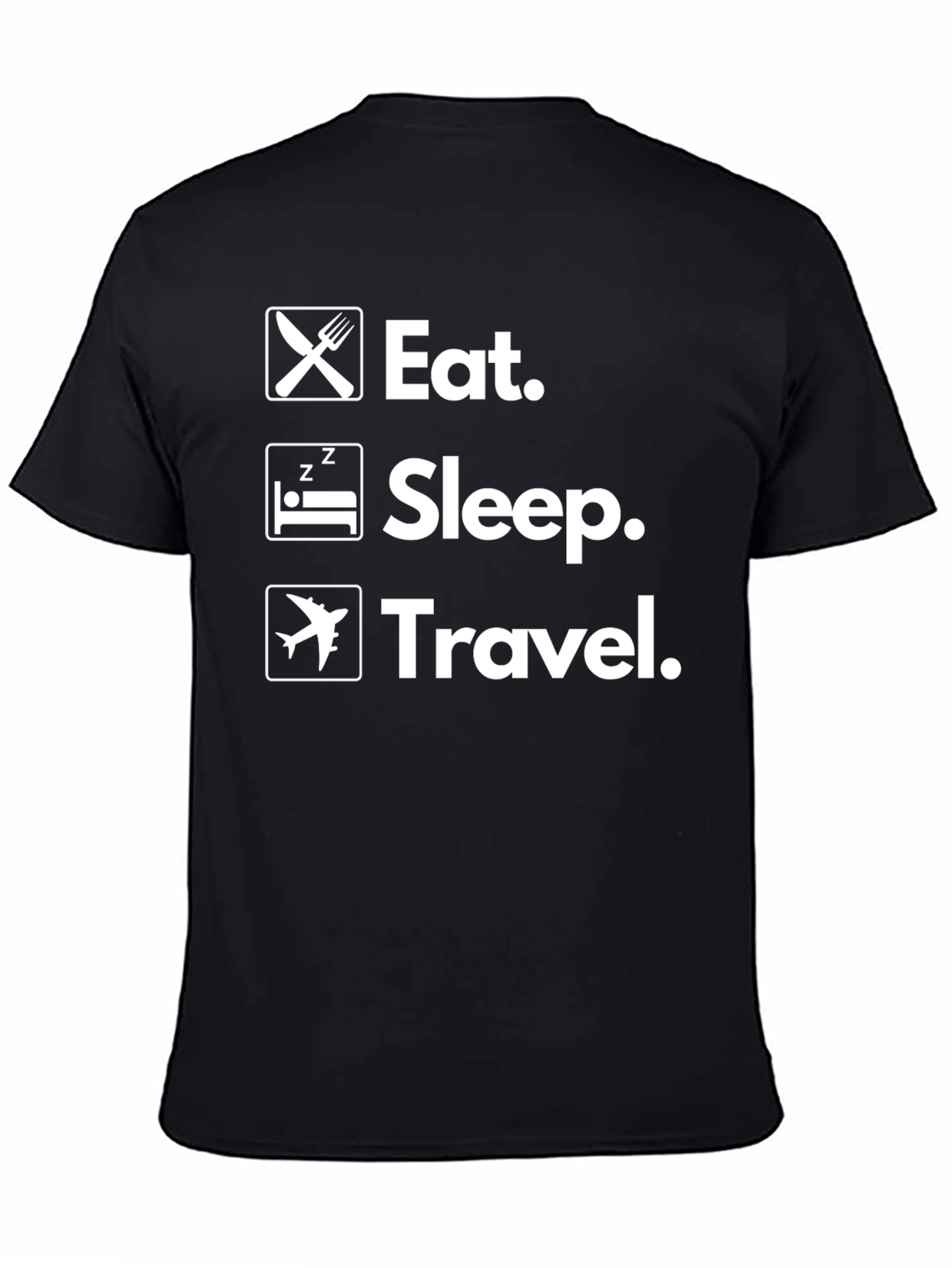 Eat Sleep Travel T-Shirt - Black Cotton