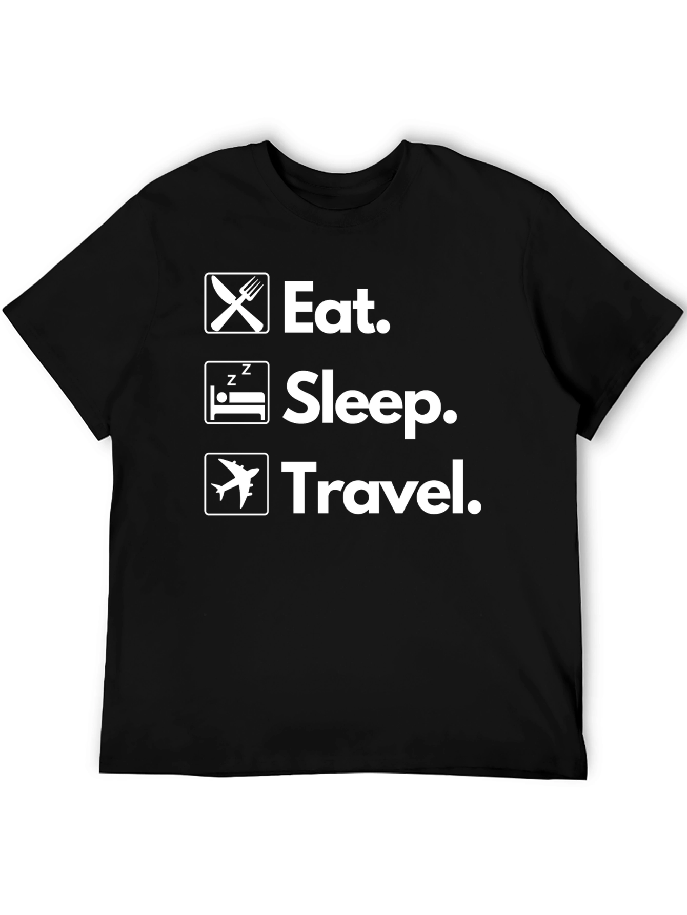 Eat Sleep Travel T-Shirt - Black Cotton