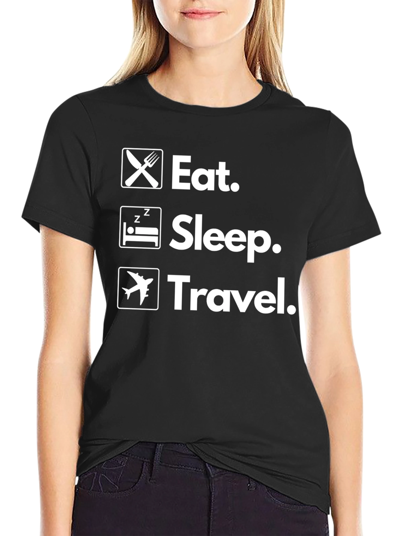 Eat Sleep Travel T-Shirt - Black Cotton