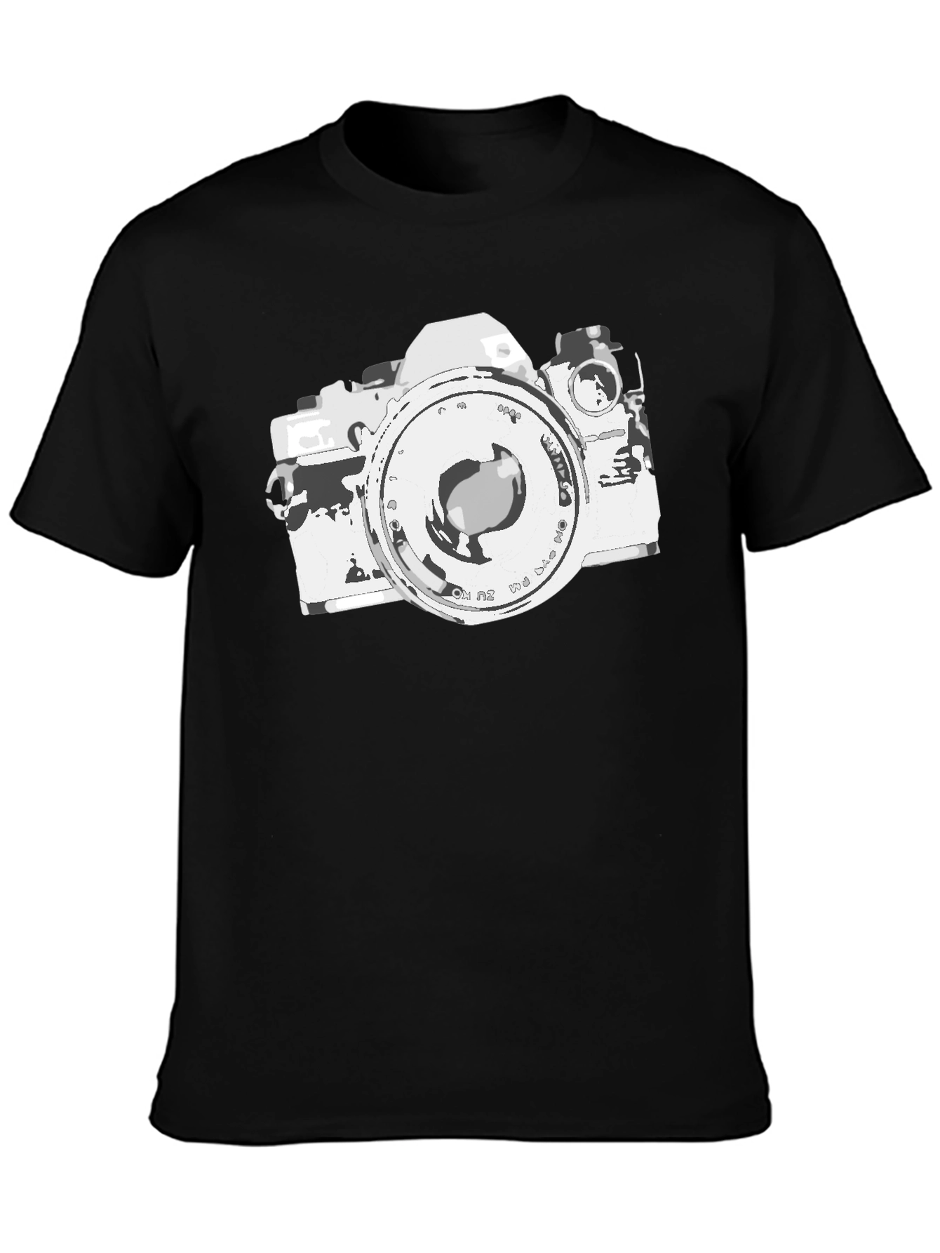 Retro Camera Graphic Tee - Black Cotton Blend