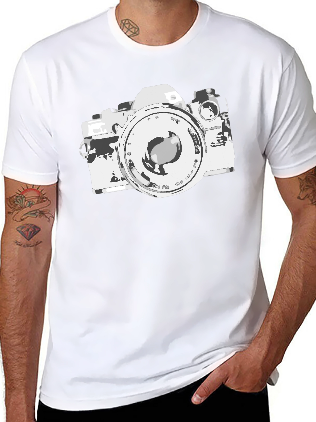 Retro Camera Graphic Tee - Black Cotton Blend