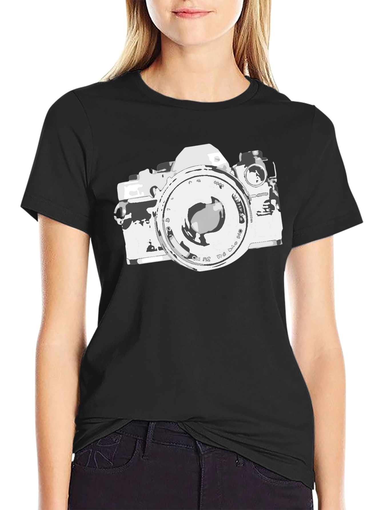 Retro Camera Graphic Tee - Black Cotton Blend