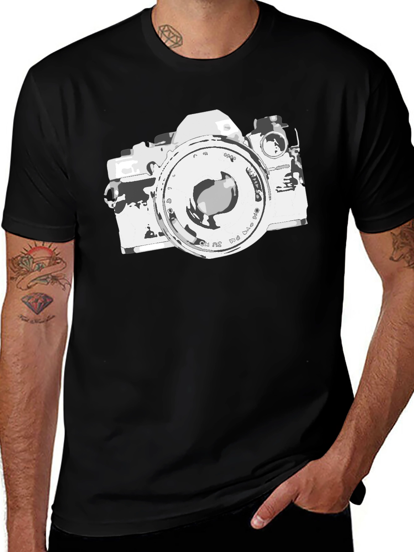 Retro Camera Graphic Tee - Black Cotton Blend