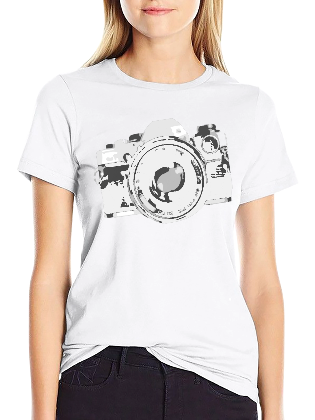 Retro Camera Graphic Tee - Black Cotton Blend