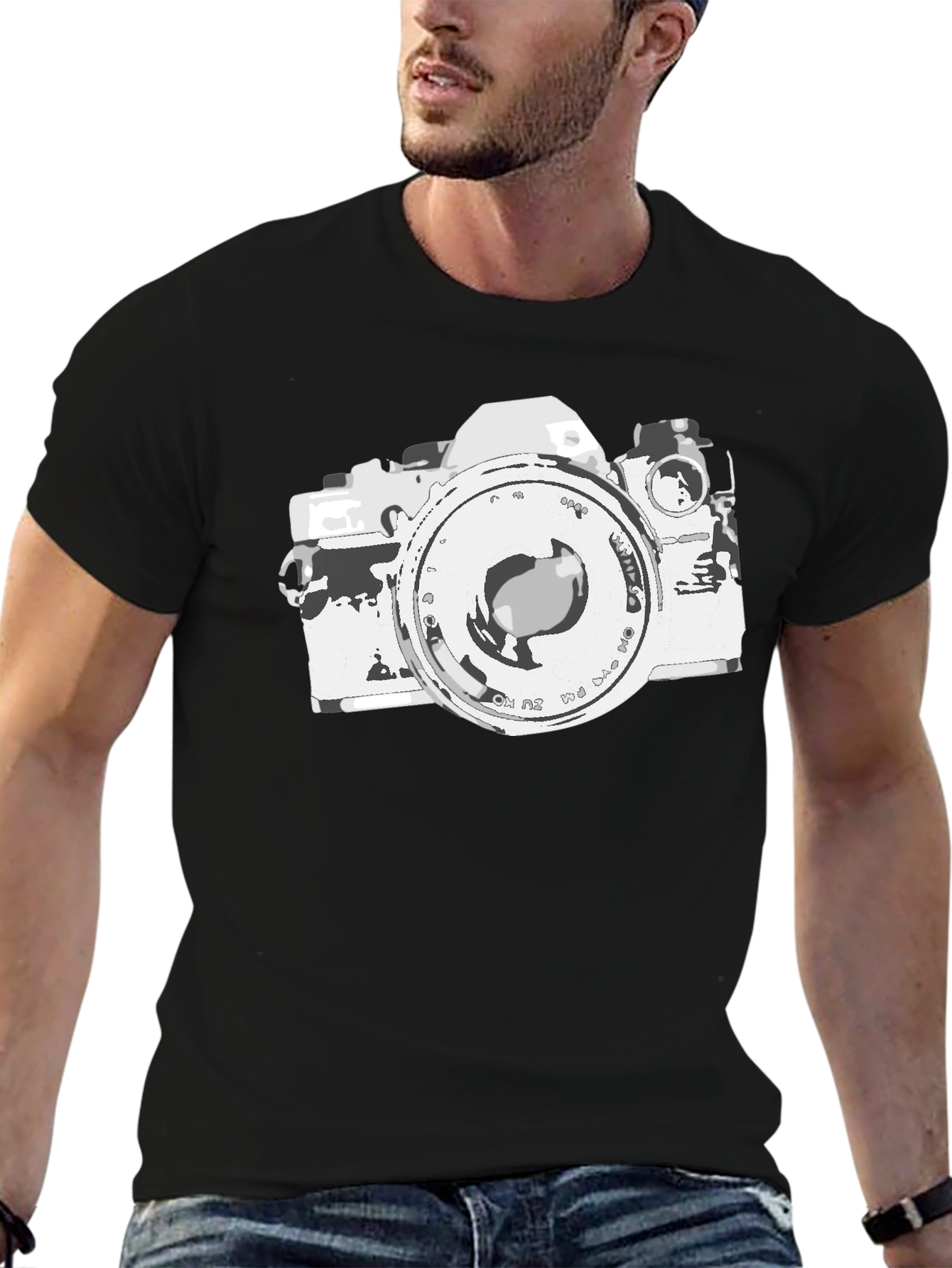 Retro Camera Graphic Tee - Black Cotton Blend