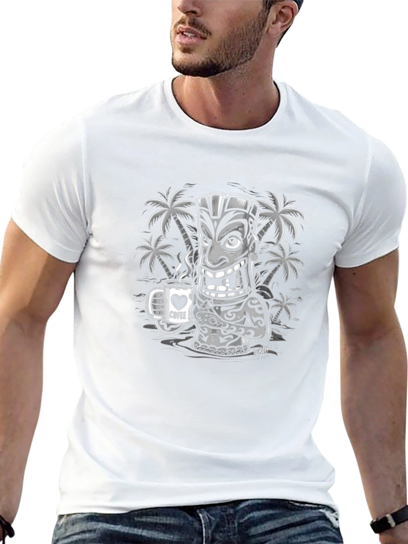 Tiki Coffee Lover Graphic Tee - Tropical Island Style