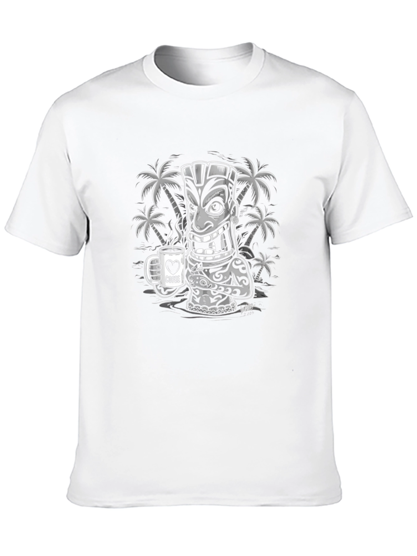 Tiki Coffee Lover Graphic Tee - Tropical Island Style