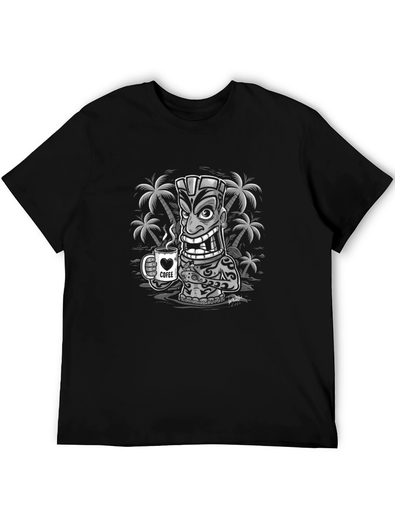 Tiki Coffee Lover Graphic Tee - Tropical Island Style