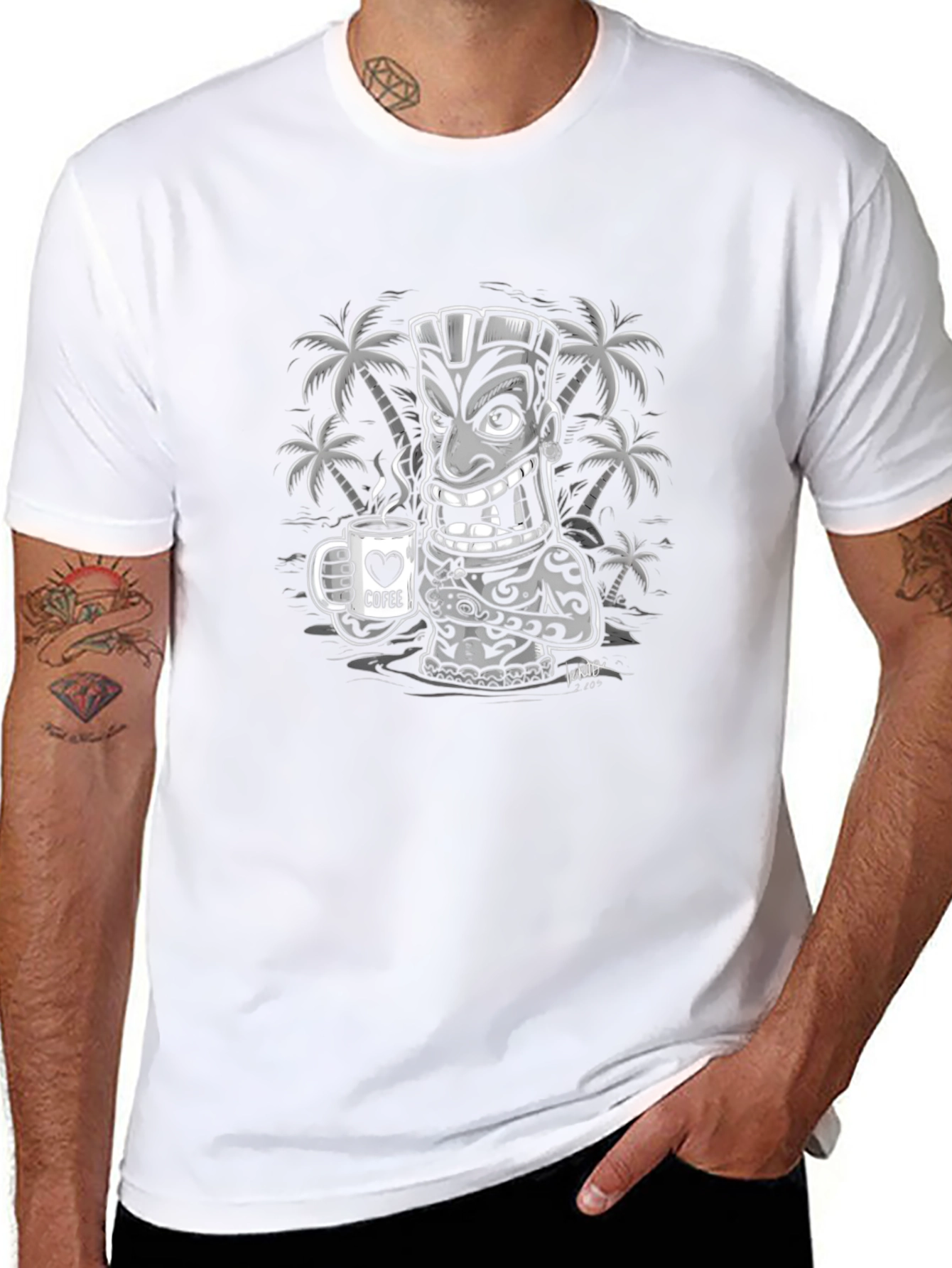 Tiki Coffee Lover Graphic Tee - Tropical Island Style