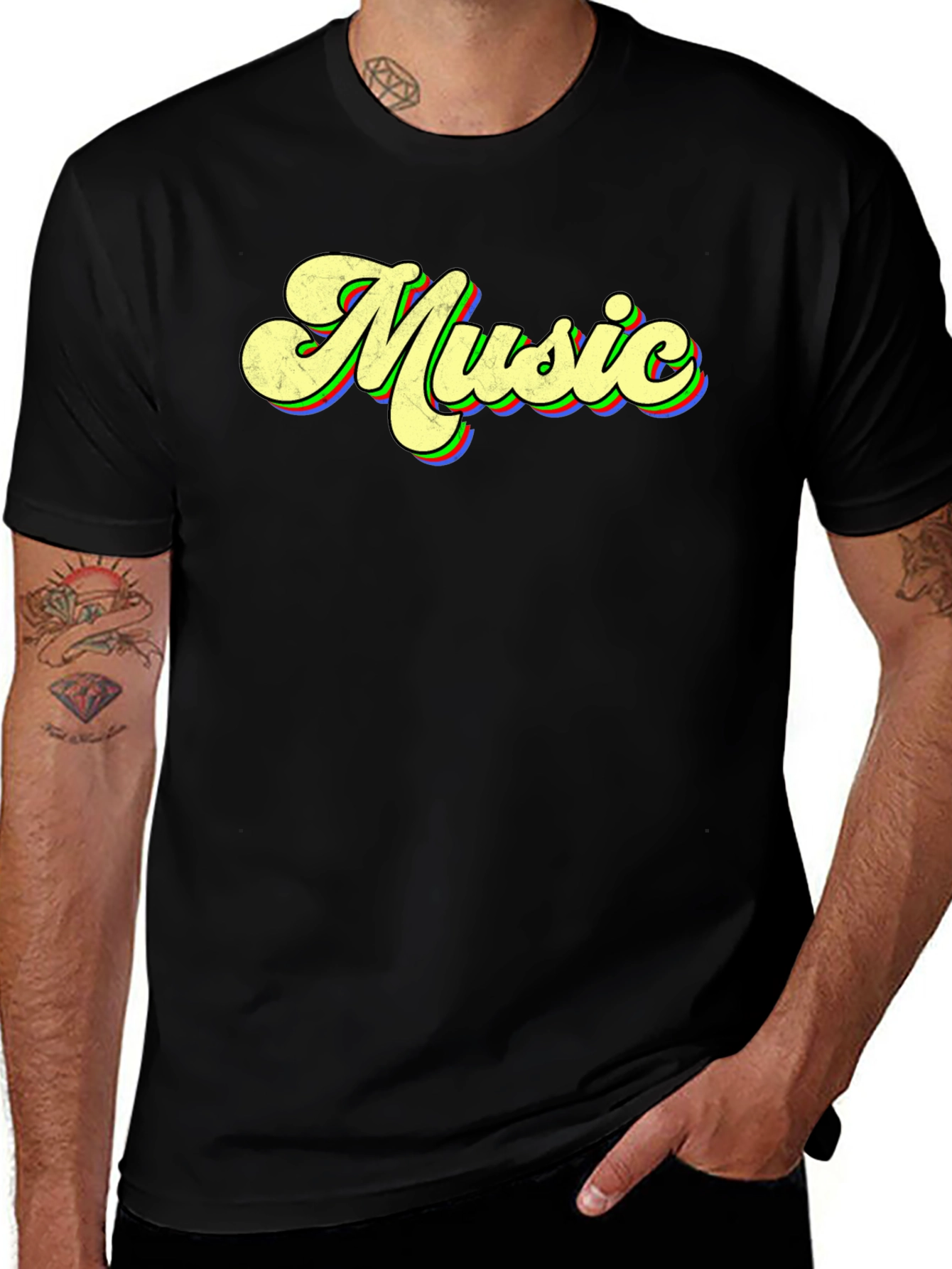 Retro Music T-Shirt - Black Crew Neck Tee