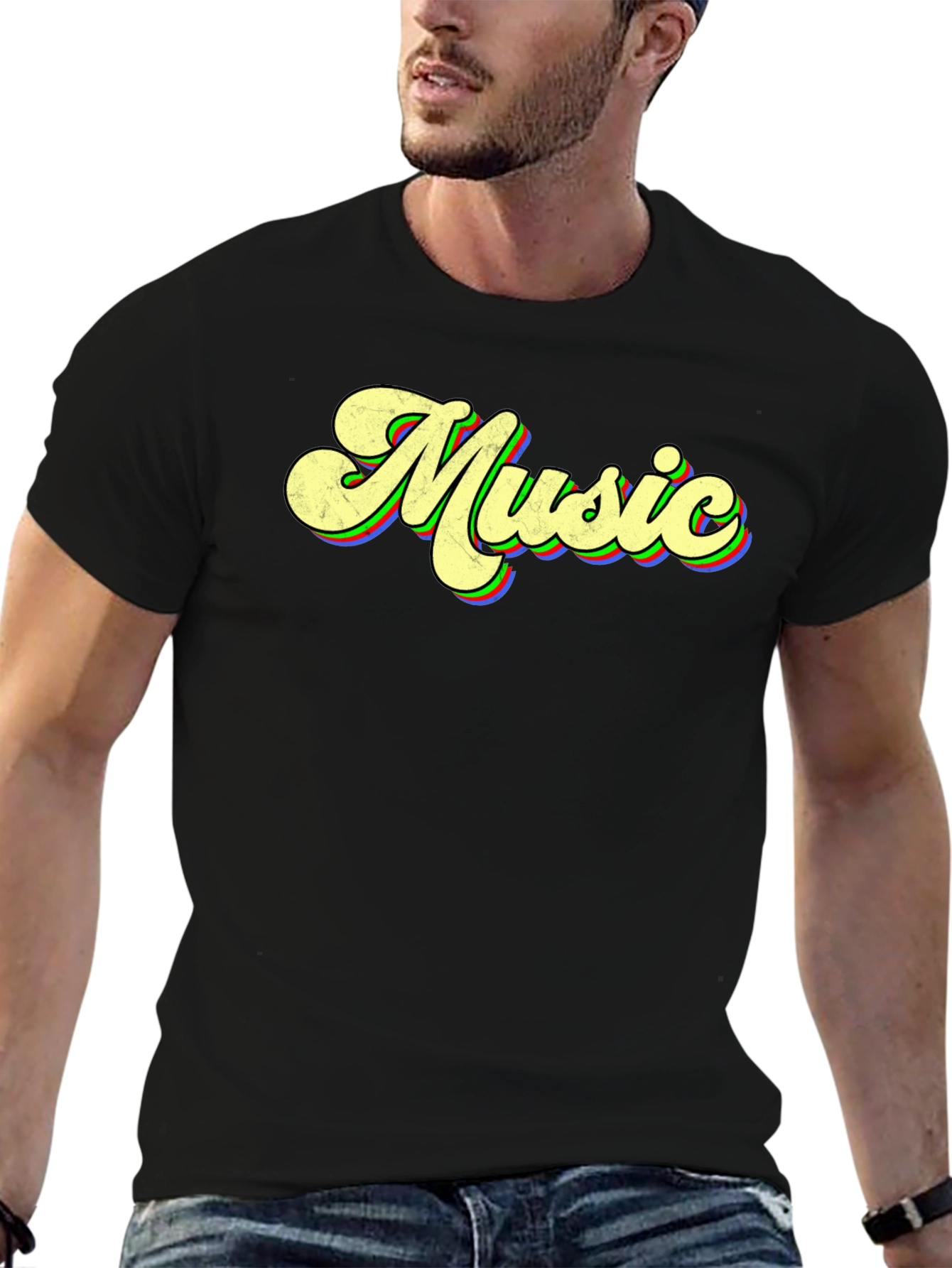 Retro Music T-Shirt - Black Crew Neck Tee
