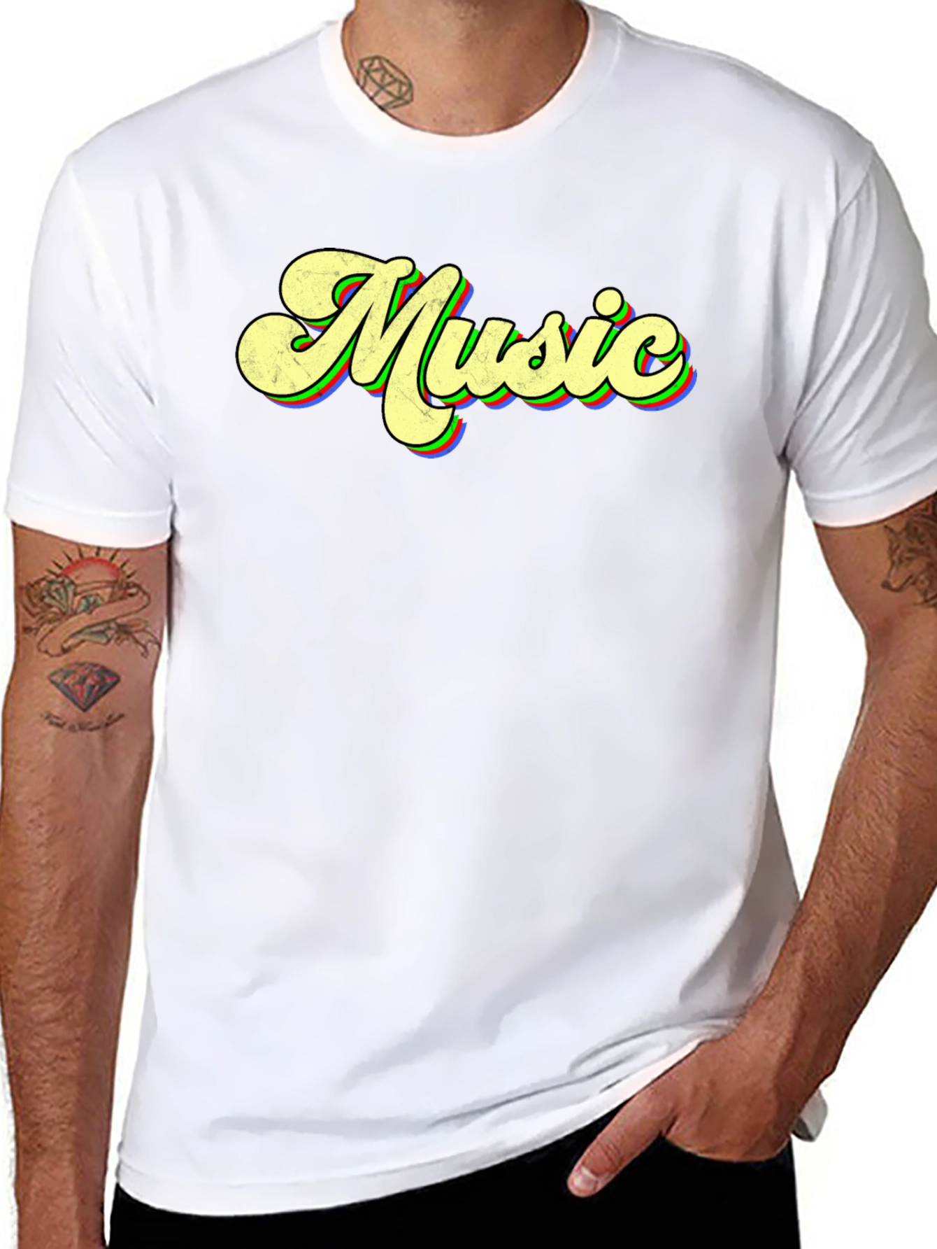 Retro Music T-Shirt - Black Crew Neck Tee