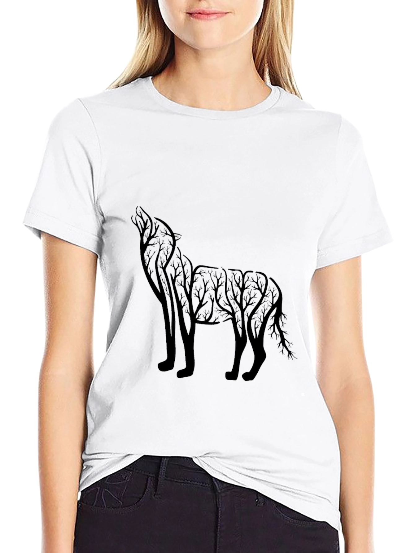 Mens Black Wolf Silhouette Graphic Tee