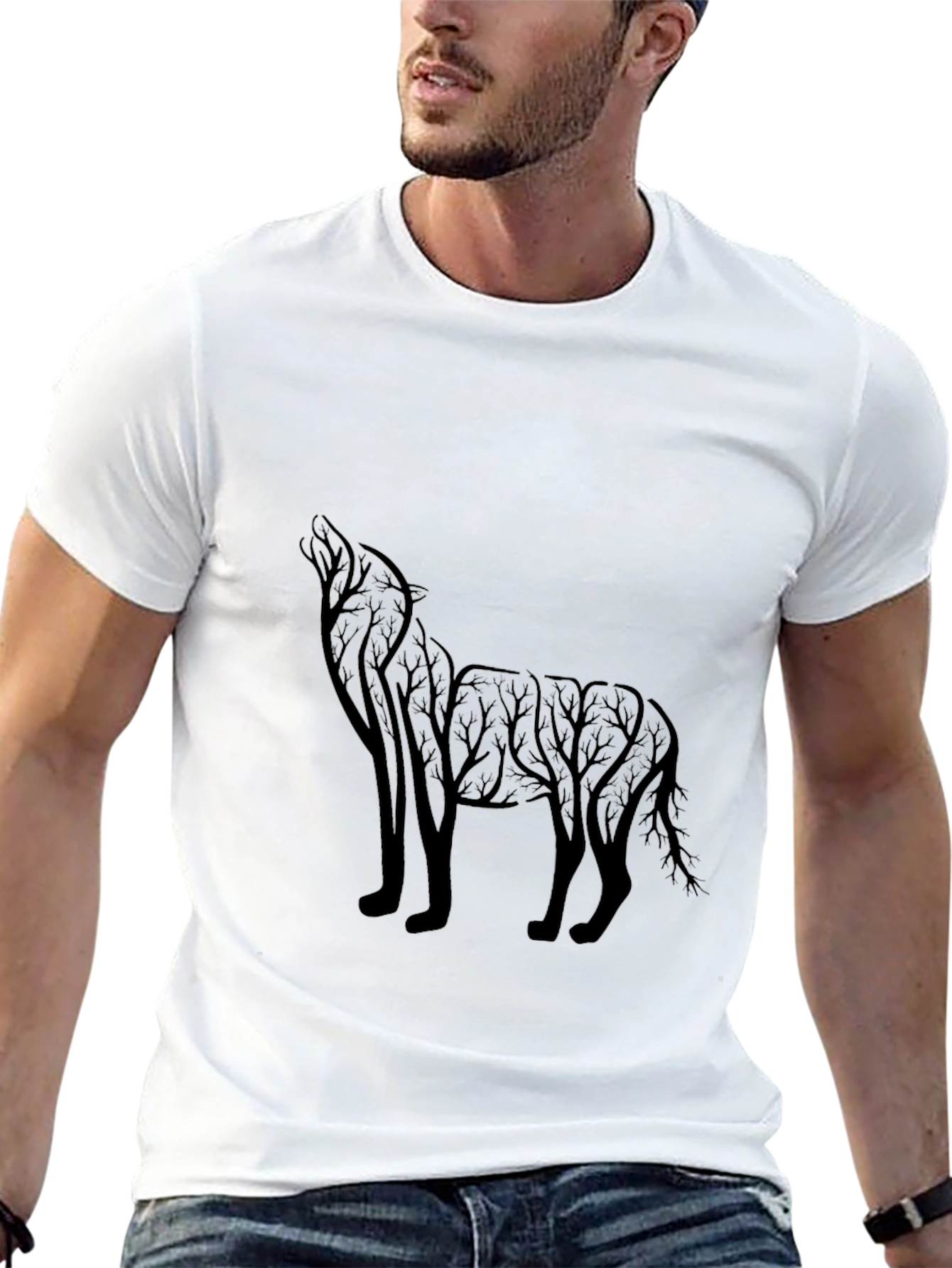 Mens Black Wolf Silhouette Graphic Tee