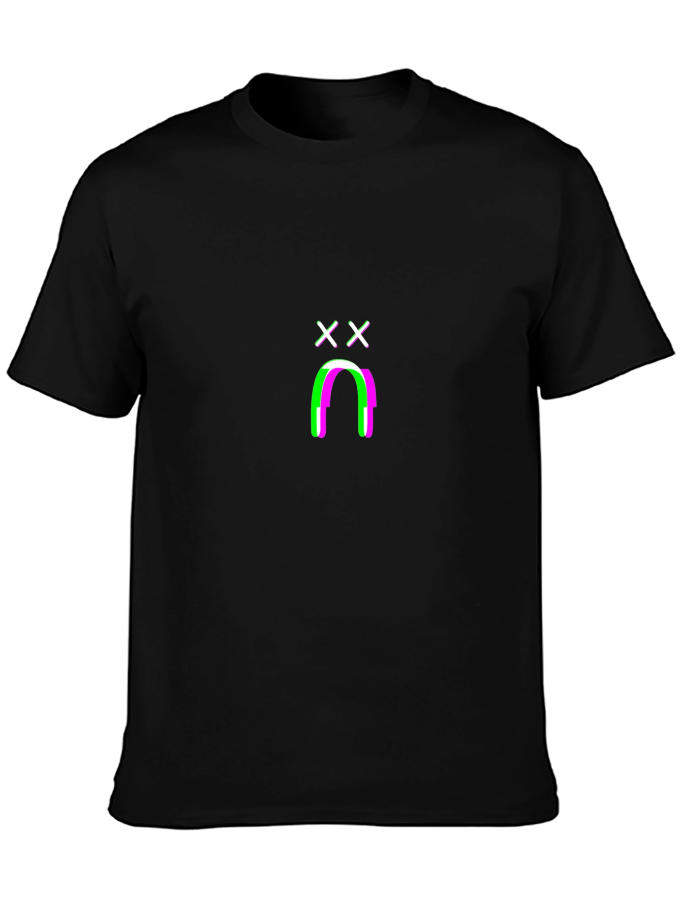 Glitchy Sad Face Graphic Tee - Black