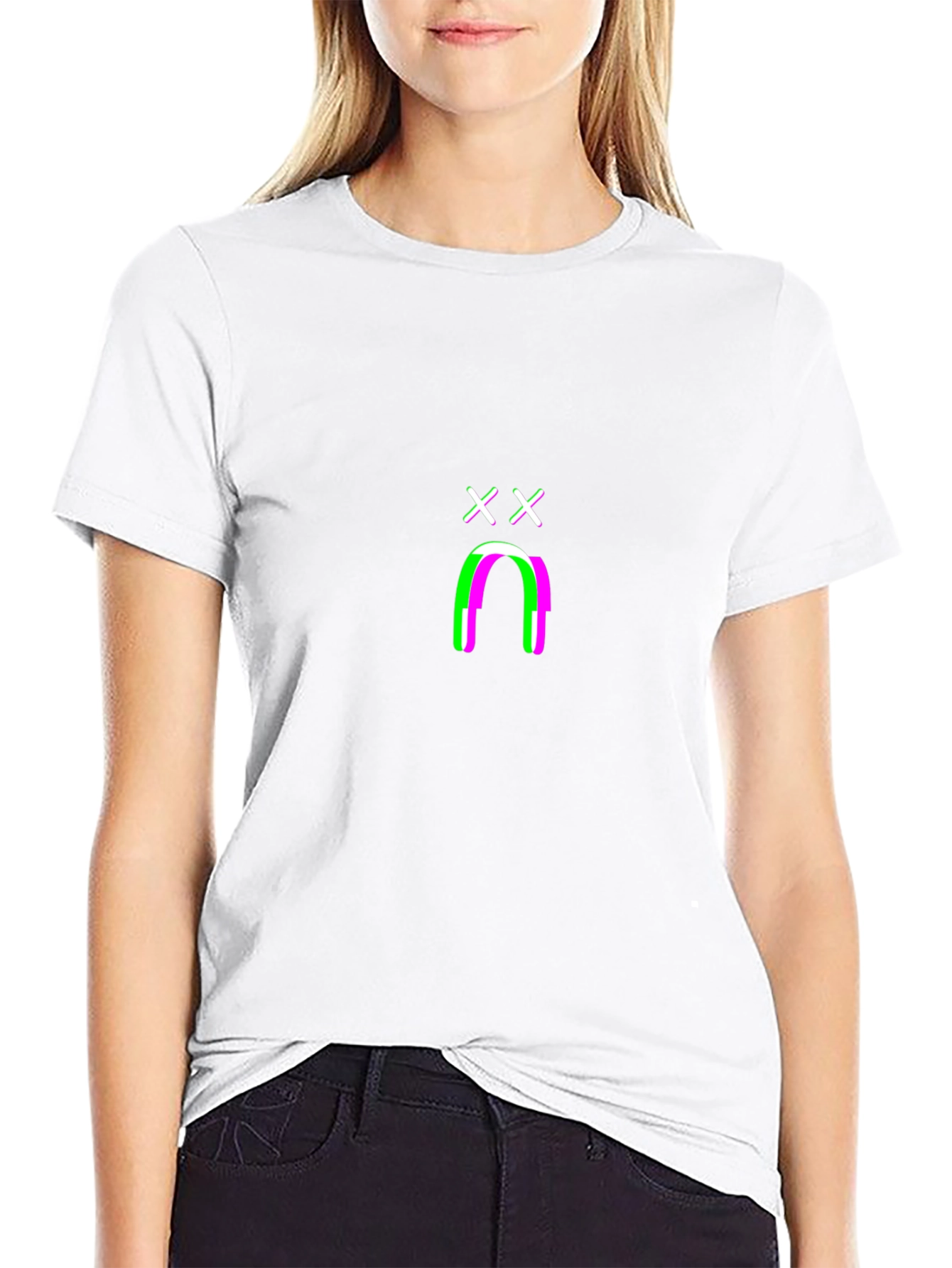 Glitchy Sad Face Graphic Tee - Black