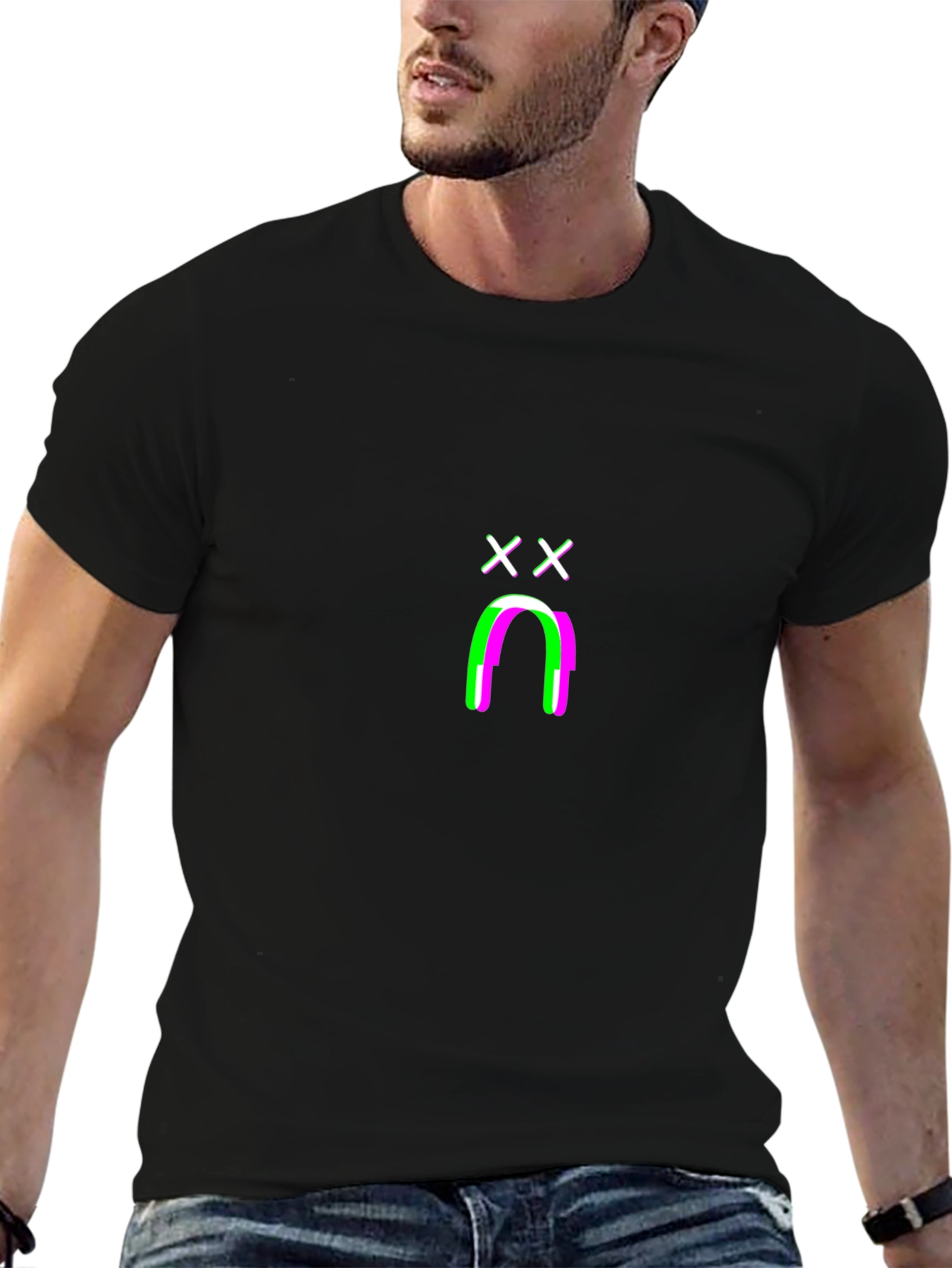 Glitchy Sad Face Graphic Tee - Black