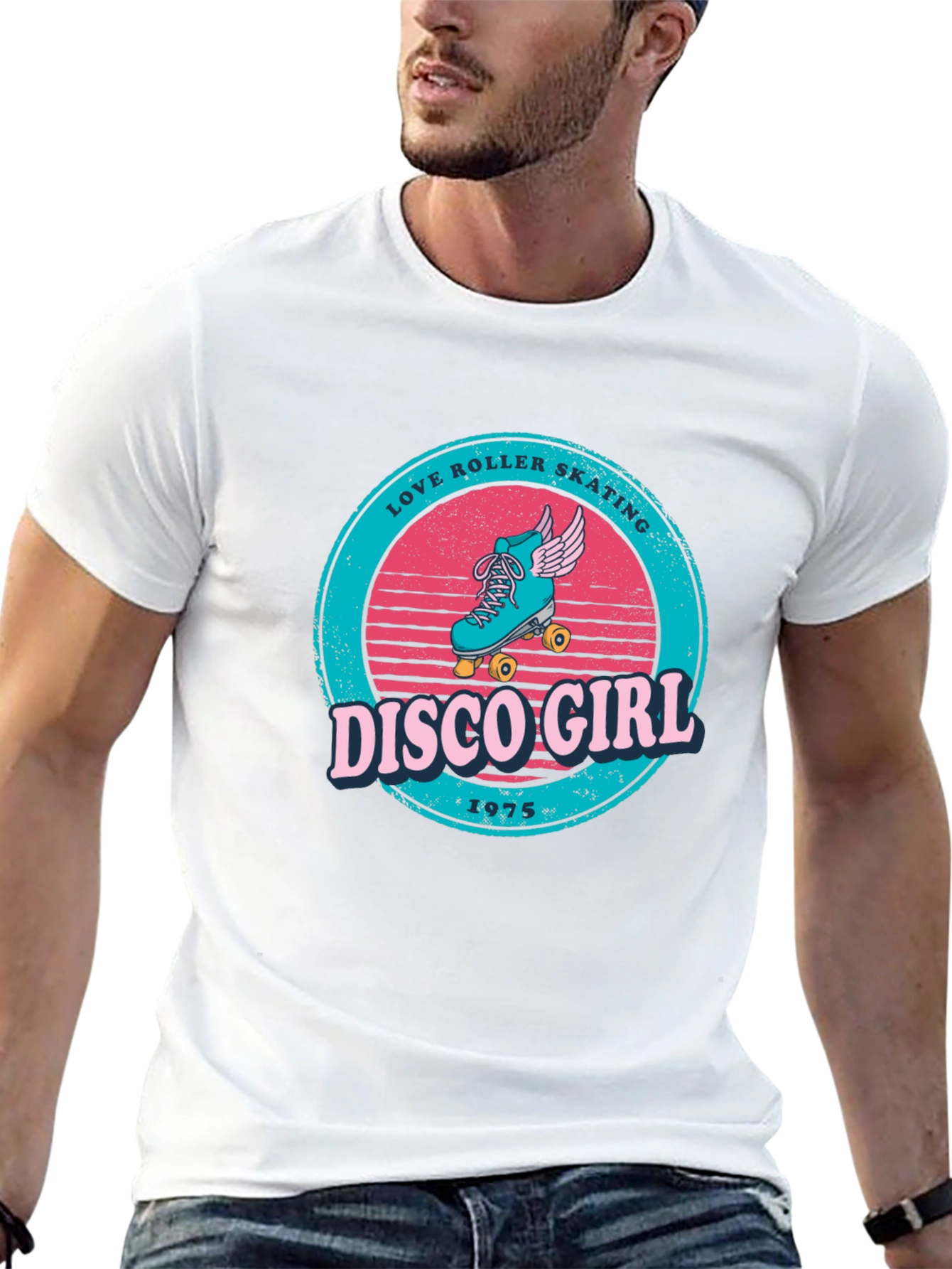 Retro Disco Girl Roller Skating Graphic T-Shirt