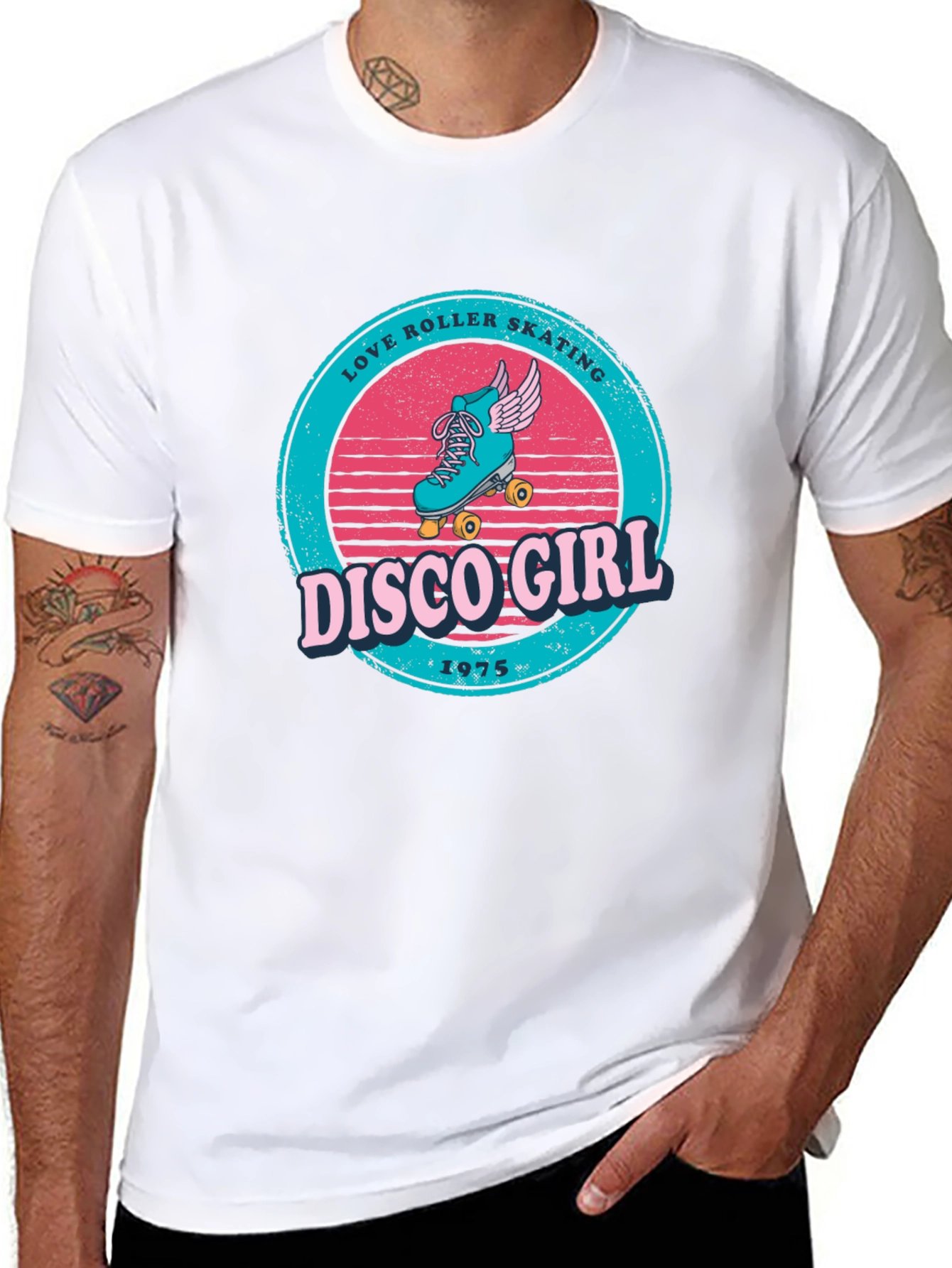 Retro Disco Girl Roller Skating Graphic T-Shirt