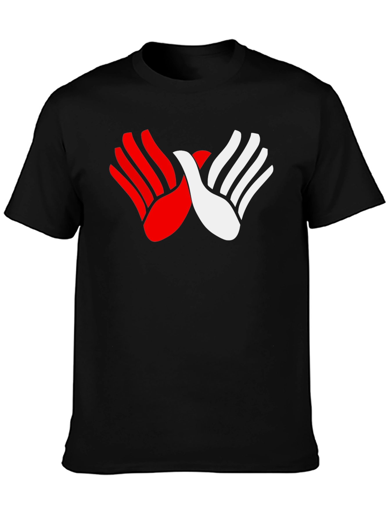 Red & White Hands Graphic Black T-Shirt