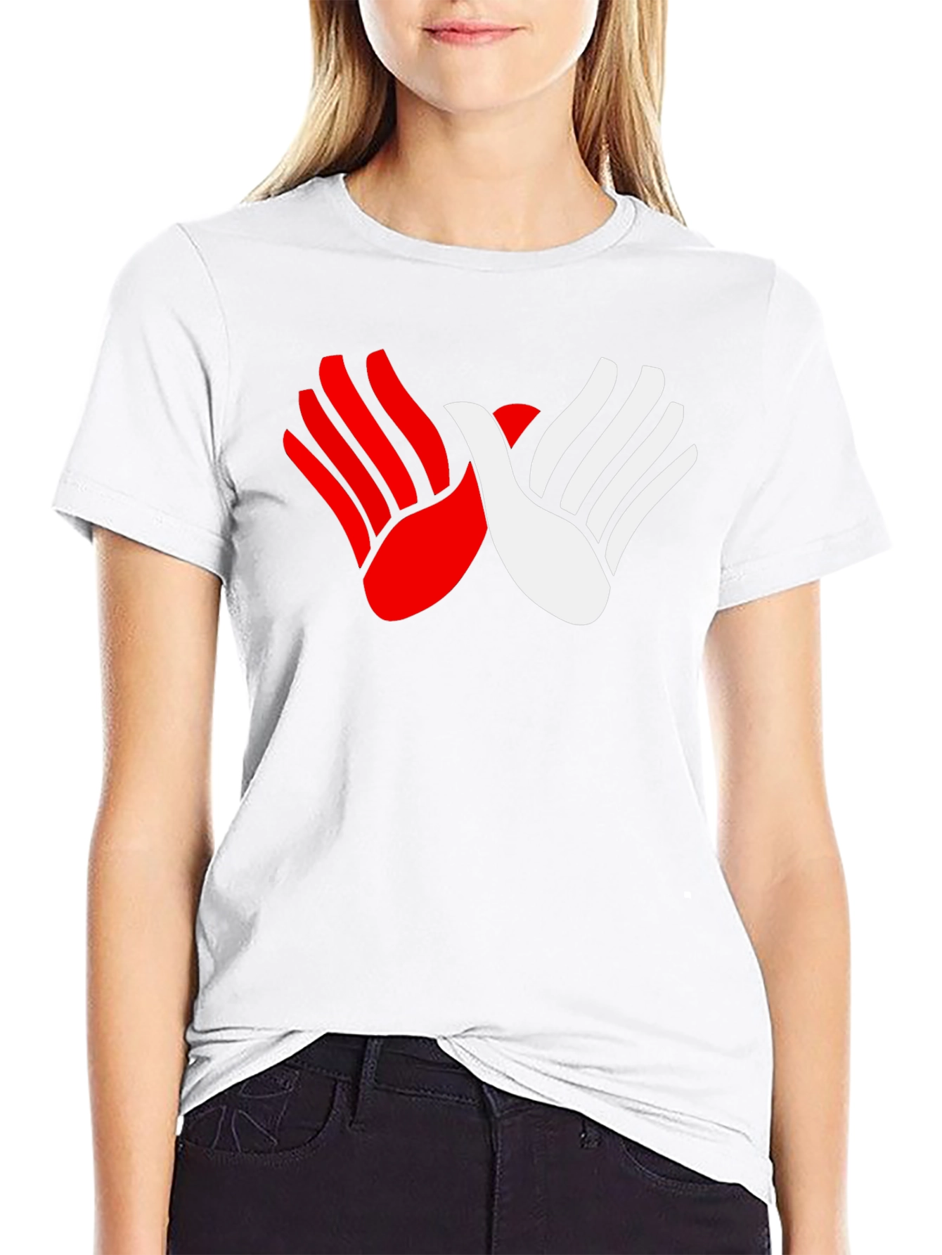 Red & White Hands Graphic Black T-Shirt