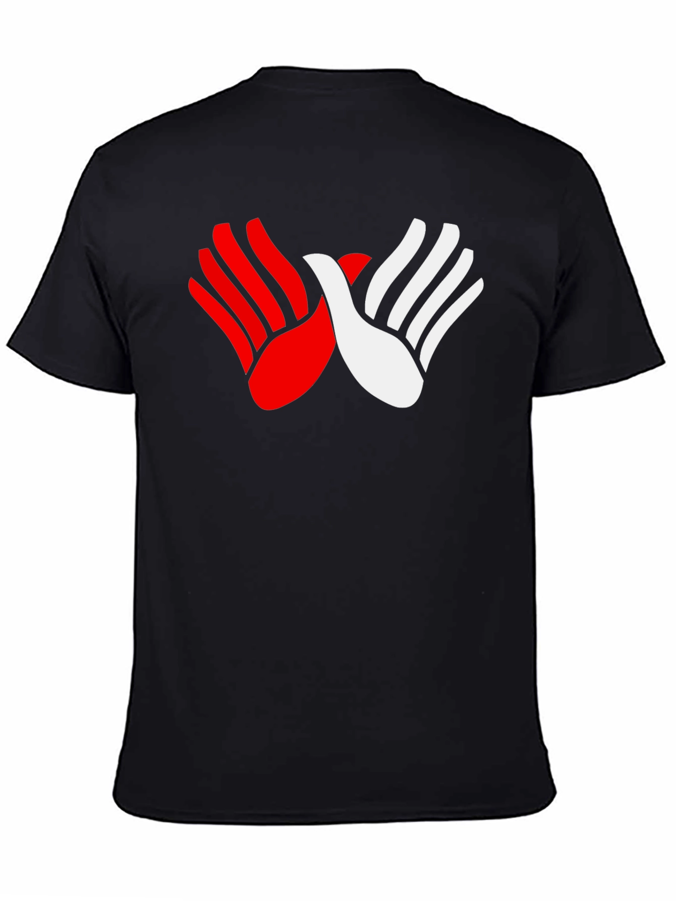 Red & White Hands Graphic Black T-Shirt