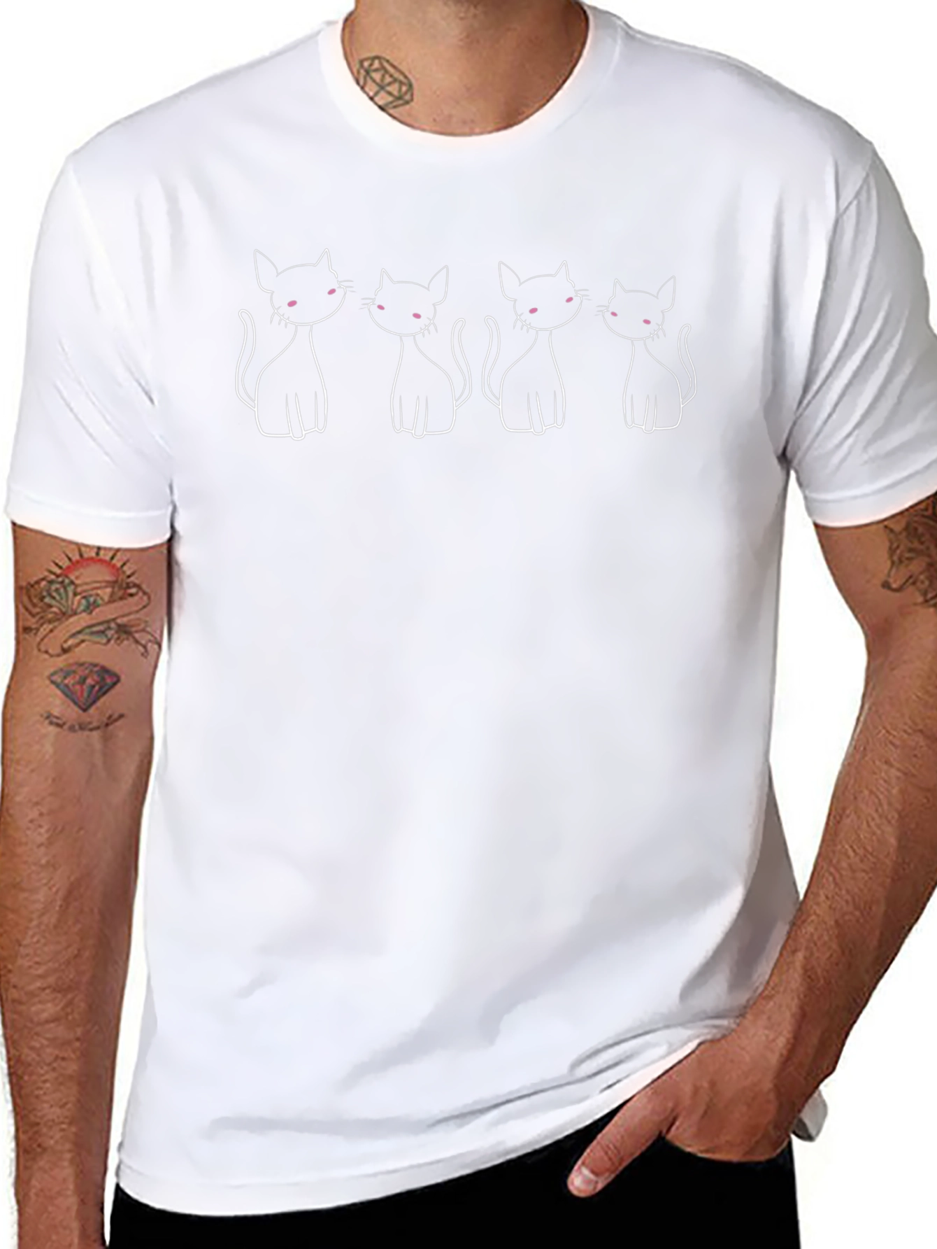 Cute Cartoon Cats Black T-Shirt