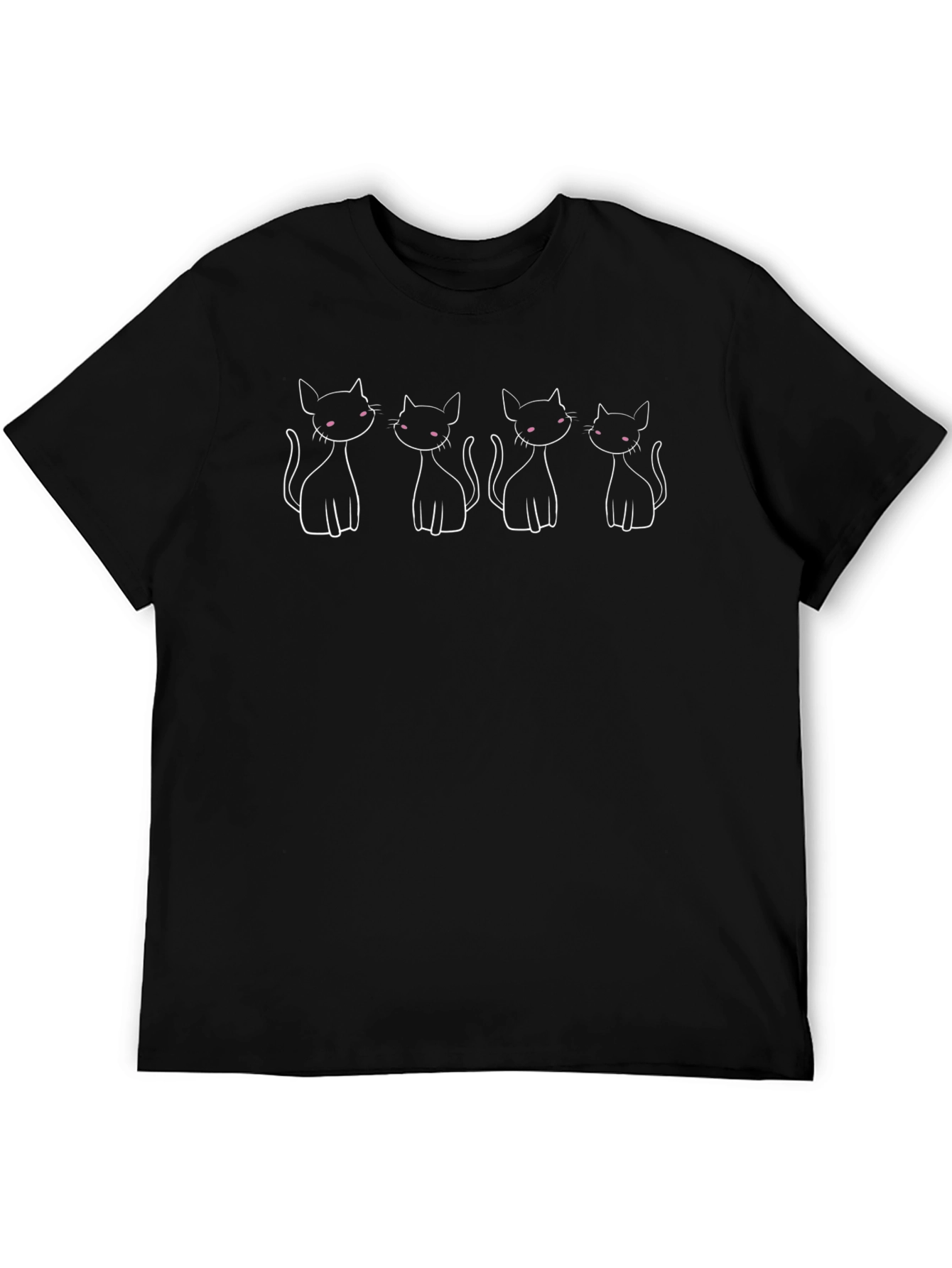 Cute Cartoon Cats Black T-Shirt