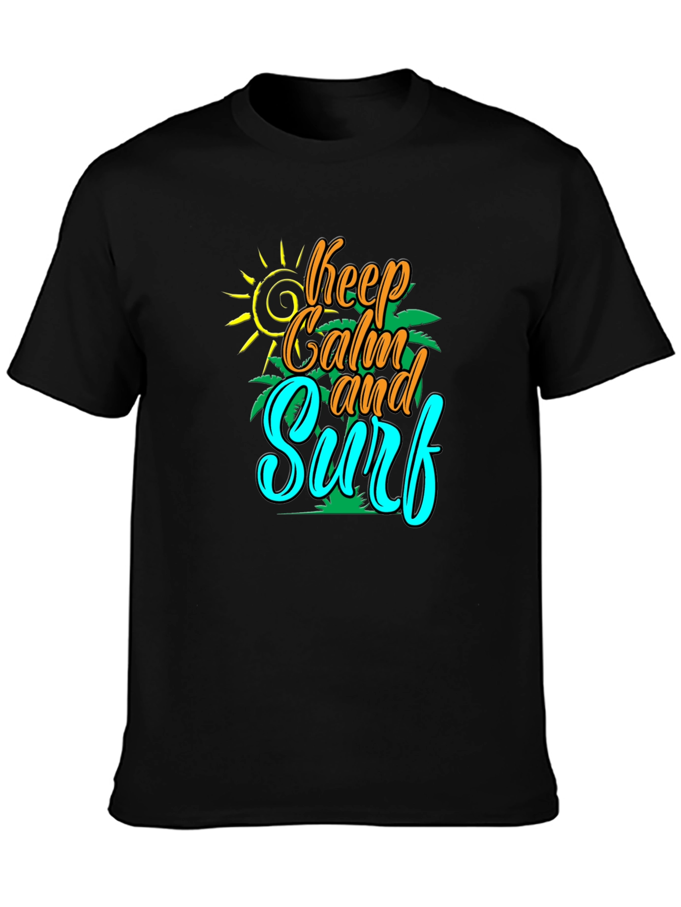 Keep Calm and Surf T-Shirt - Black Cotton Tee