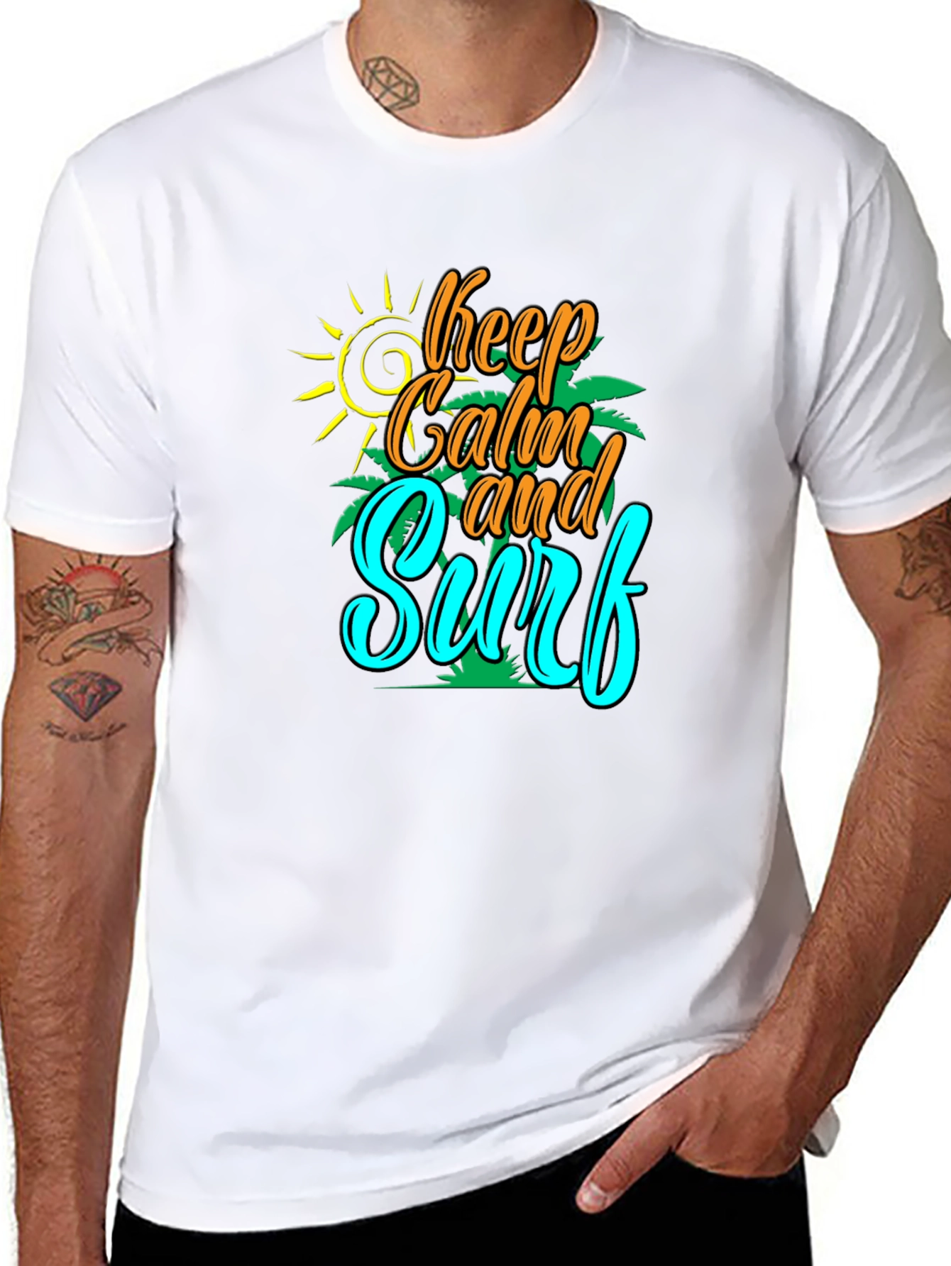Keep Calm and Surf T-Shirt - Black Cotton Tee