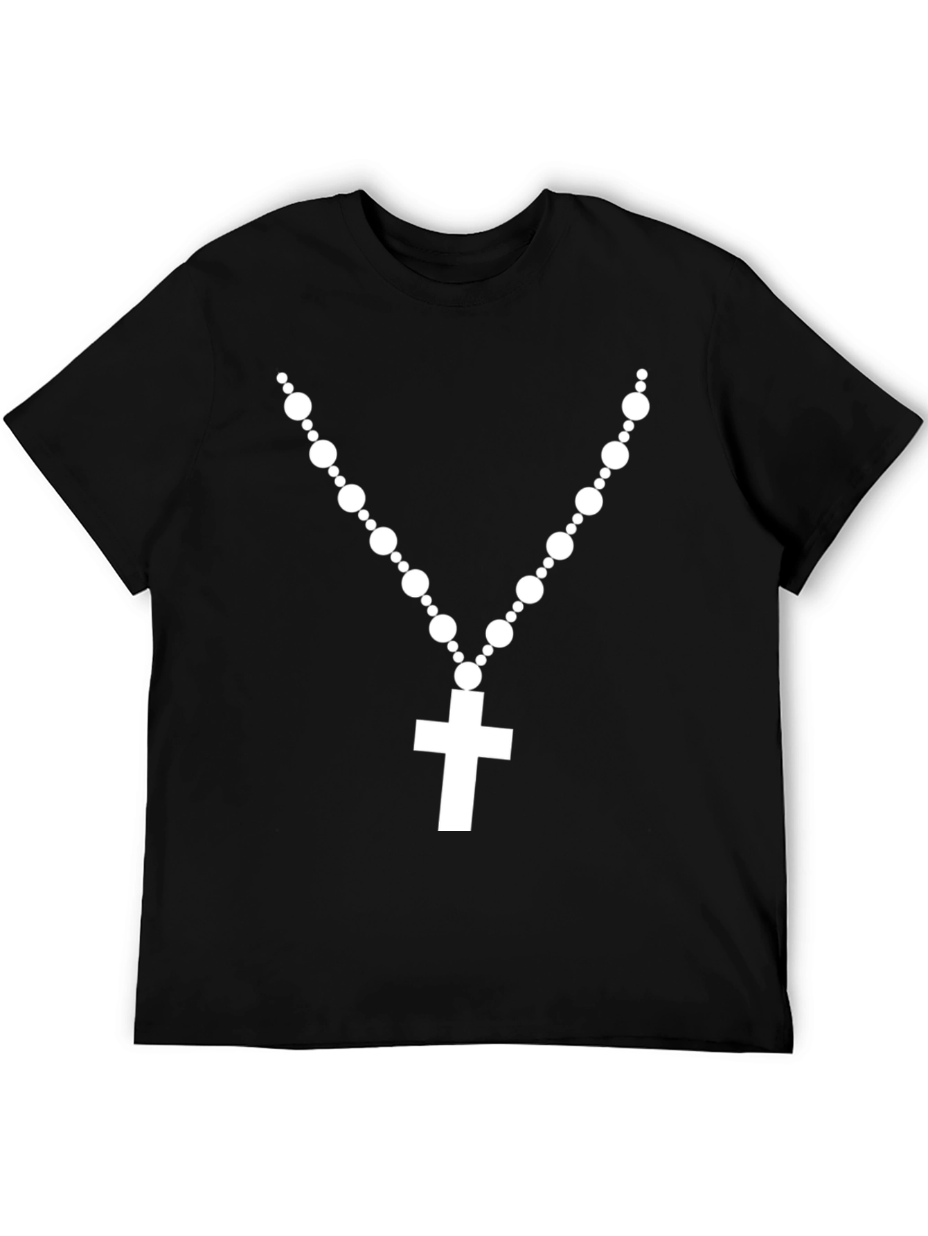 Rosary Cross Graphic T-Shirt - Black Crew Neck Tee