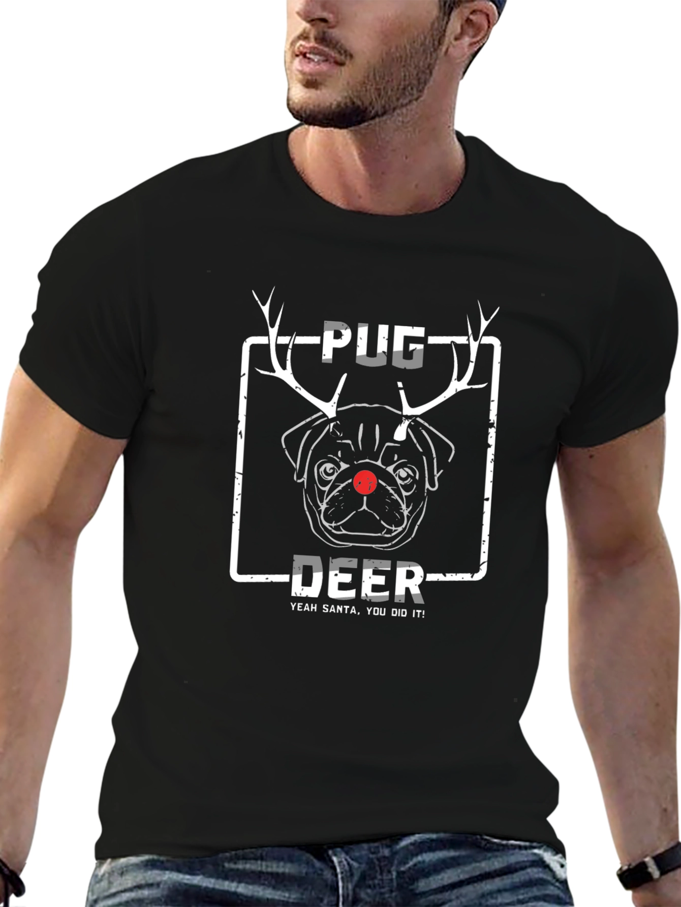 Pug Deer Christmas T-Shirt - Santa Did It!