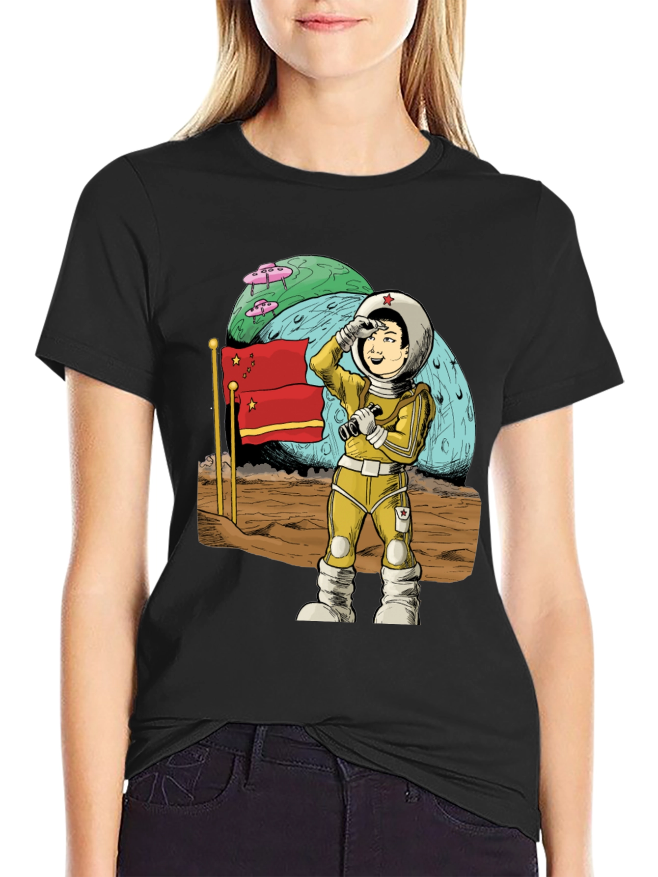 Astronaut in Space Black T-Shirt