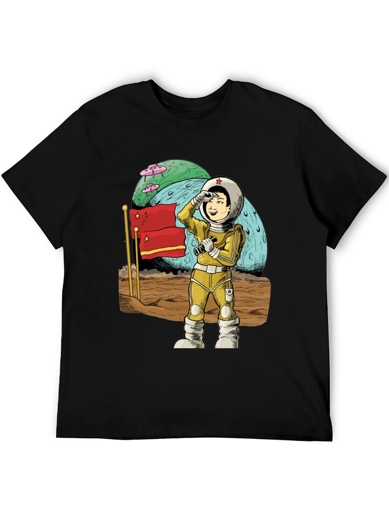 Astronaut in Space Black T-Shirt