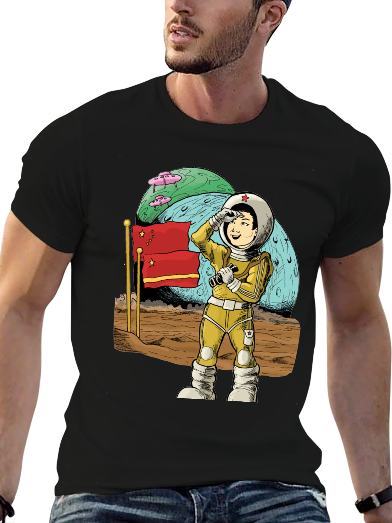 Astronaut in Space Black T-Shirt